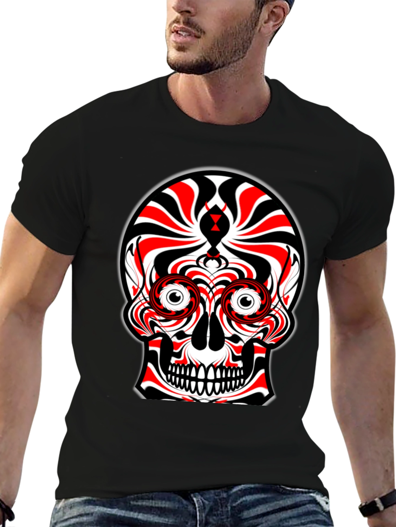 Abstract Skull Graphic Tee - Black