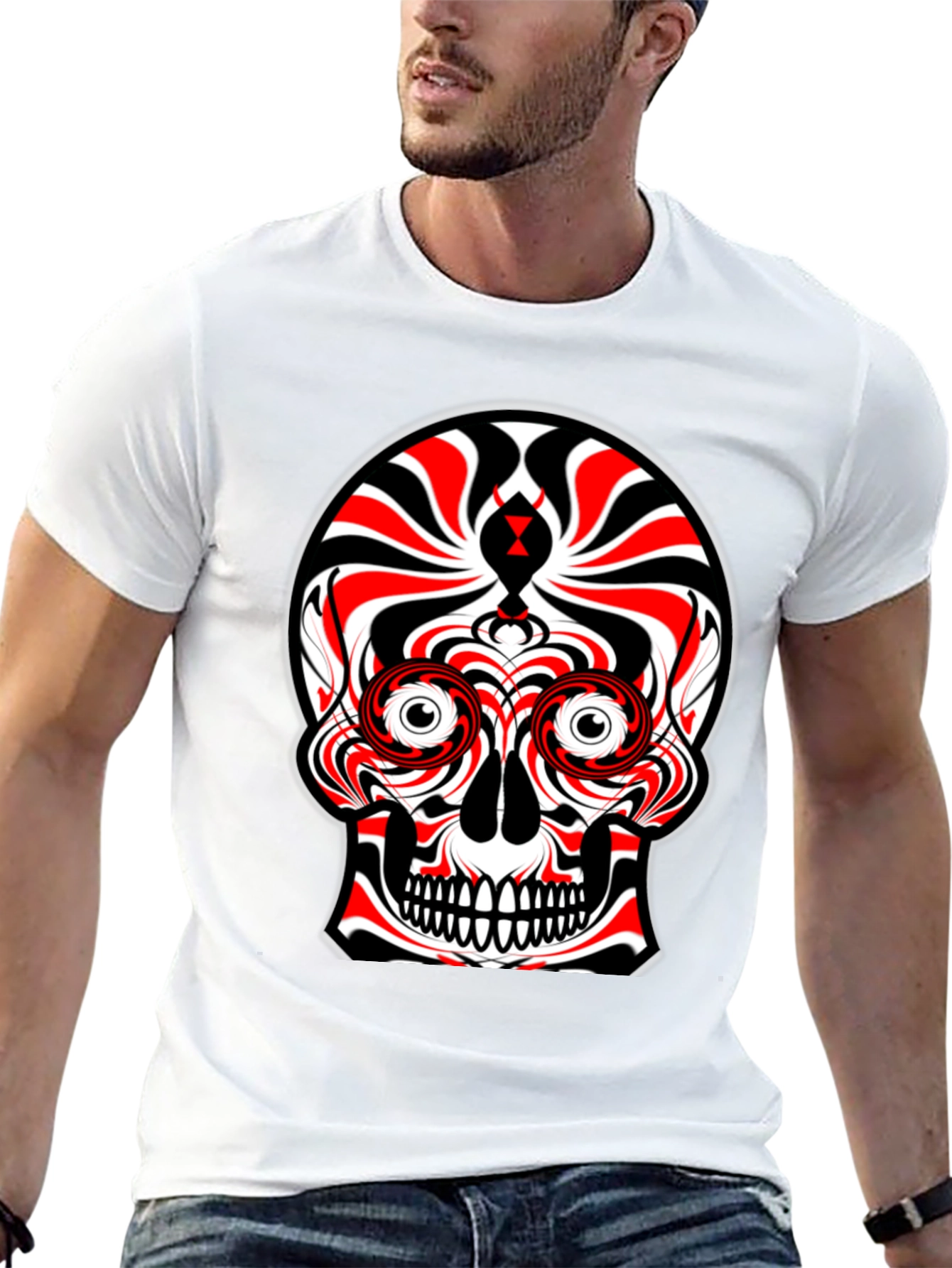 Abstract Skull Graphic Tee - Black