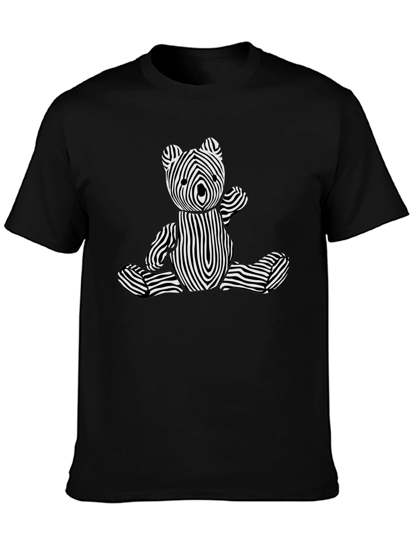 Optical Illusion Bear Graphic Tee - Black