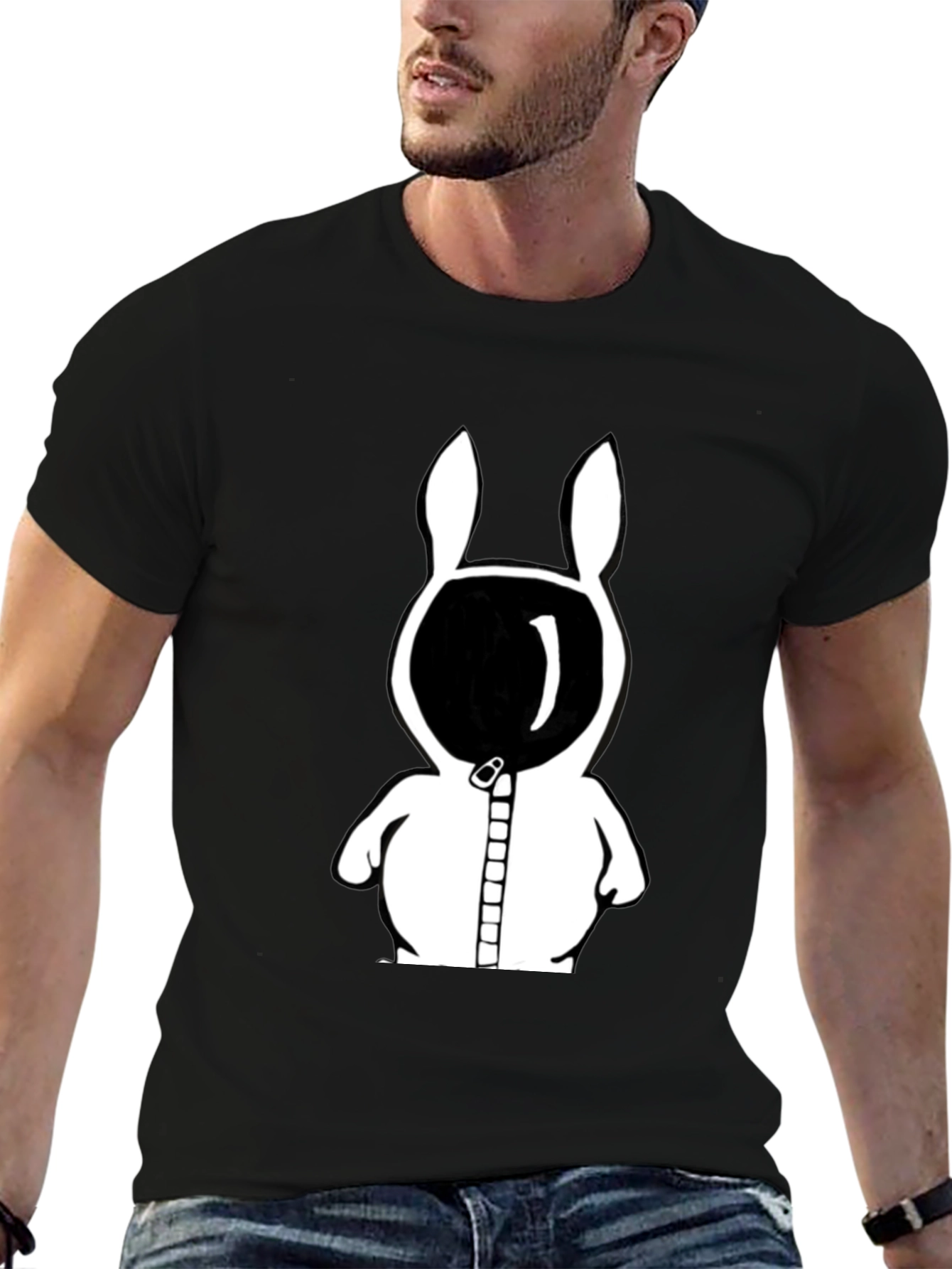 Rabbit Astronaut Graphic Tee - Black Cotton Blend