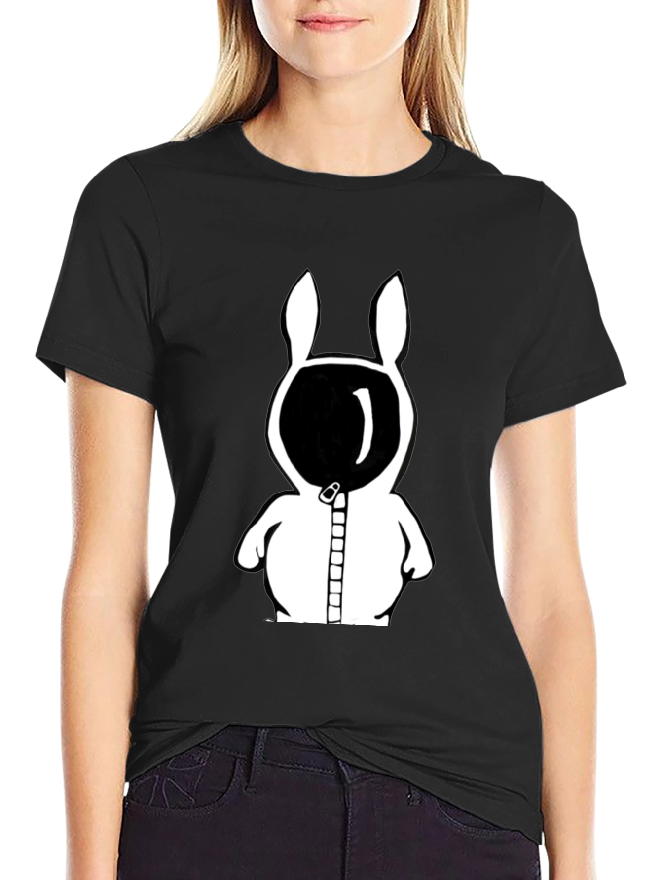 Rabbit Astronaut Graphic Tee - Black Cotton Blend