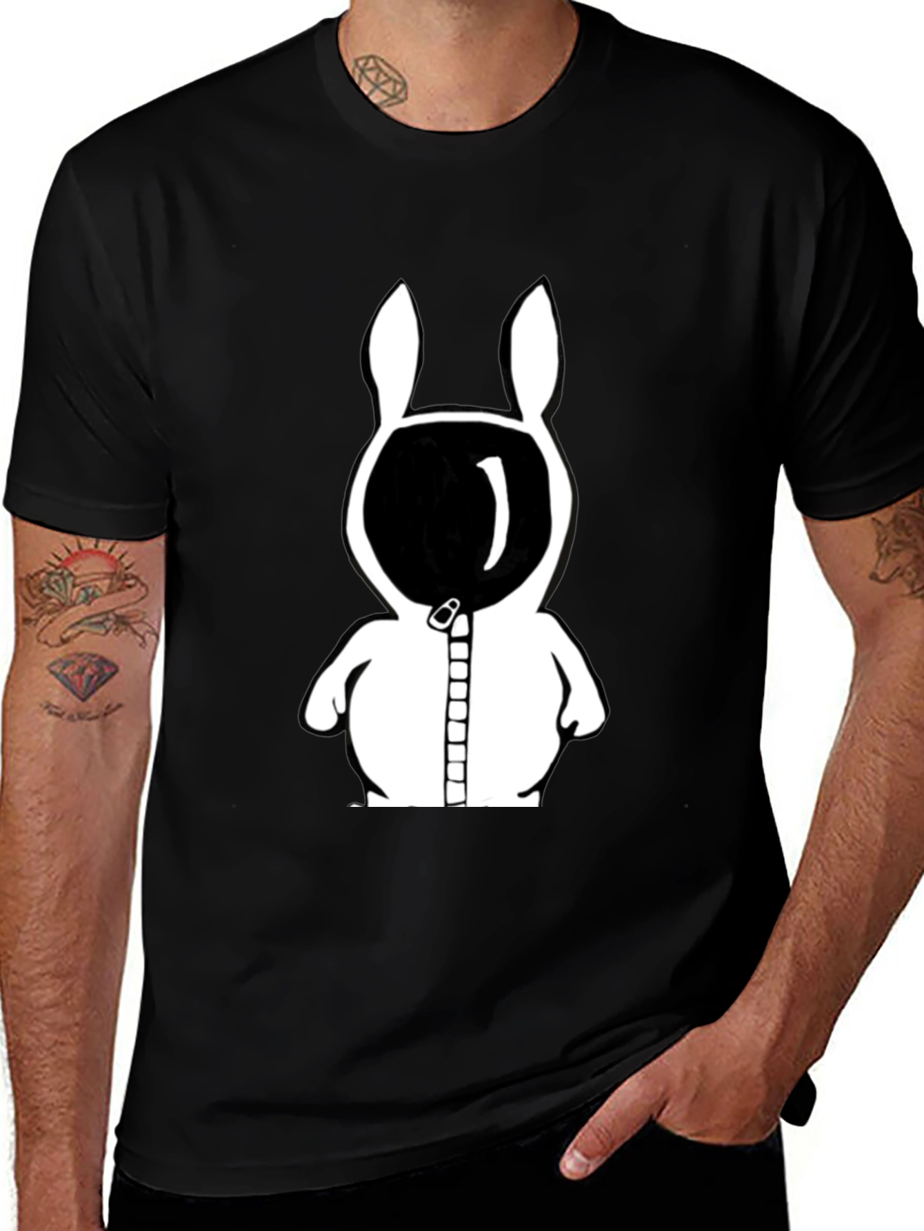 Rabbit Astronaut Graphic Tee - Black Cotton Blend