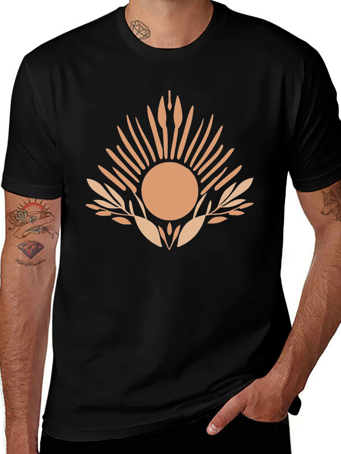 Abstract Sun Graphic Tee - Mens Black T-Shirt