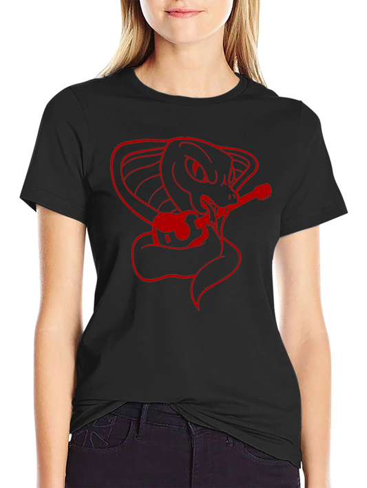 Cobra Guitar Player Graphic T-Shirt - Red Print on Black