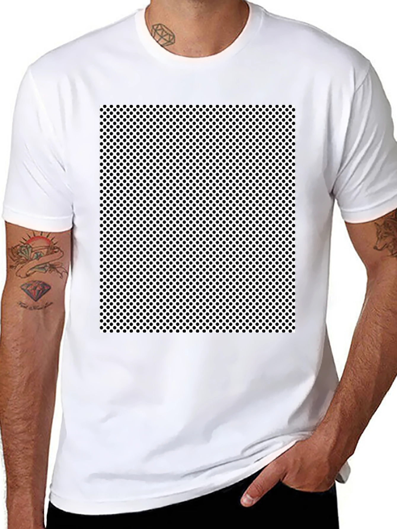 Black T-Shirt with Polka Dot Square Graphic
