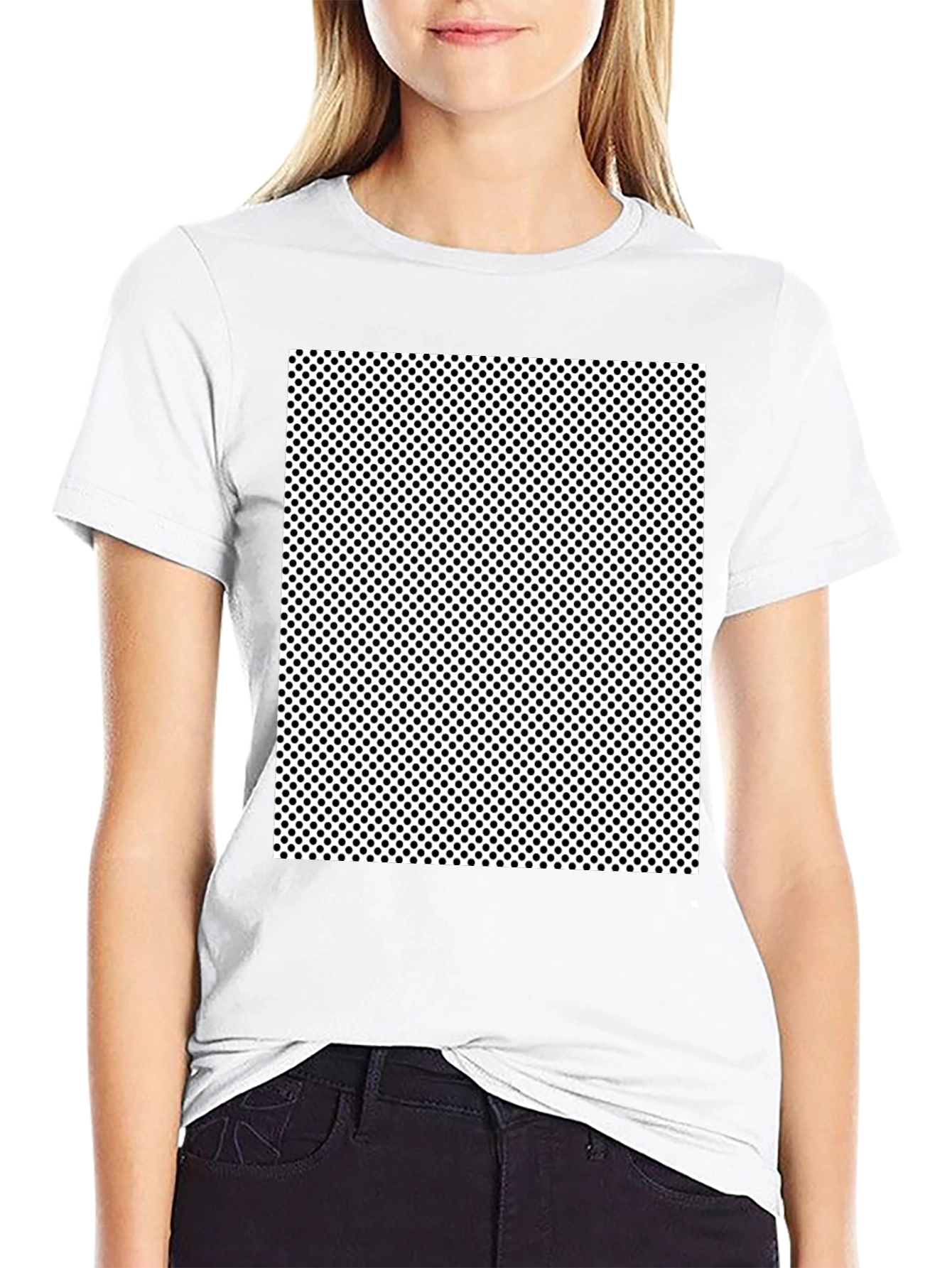 Black T-Shirt with Polka Dot Square Graphic
