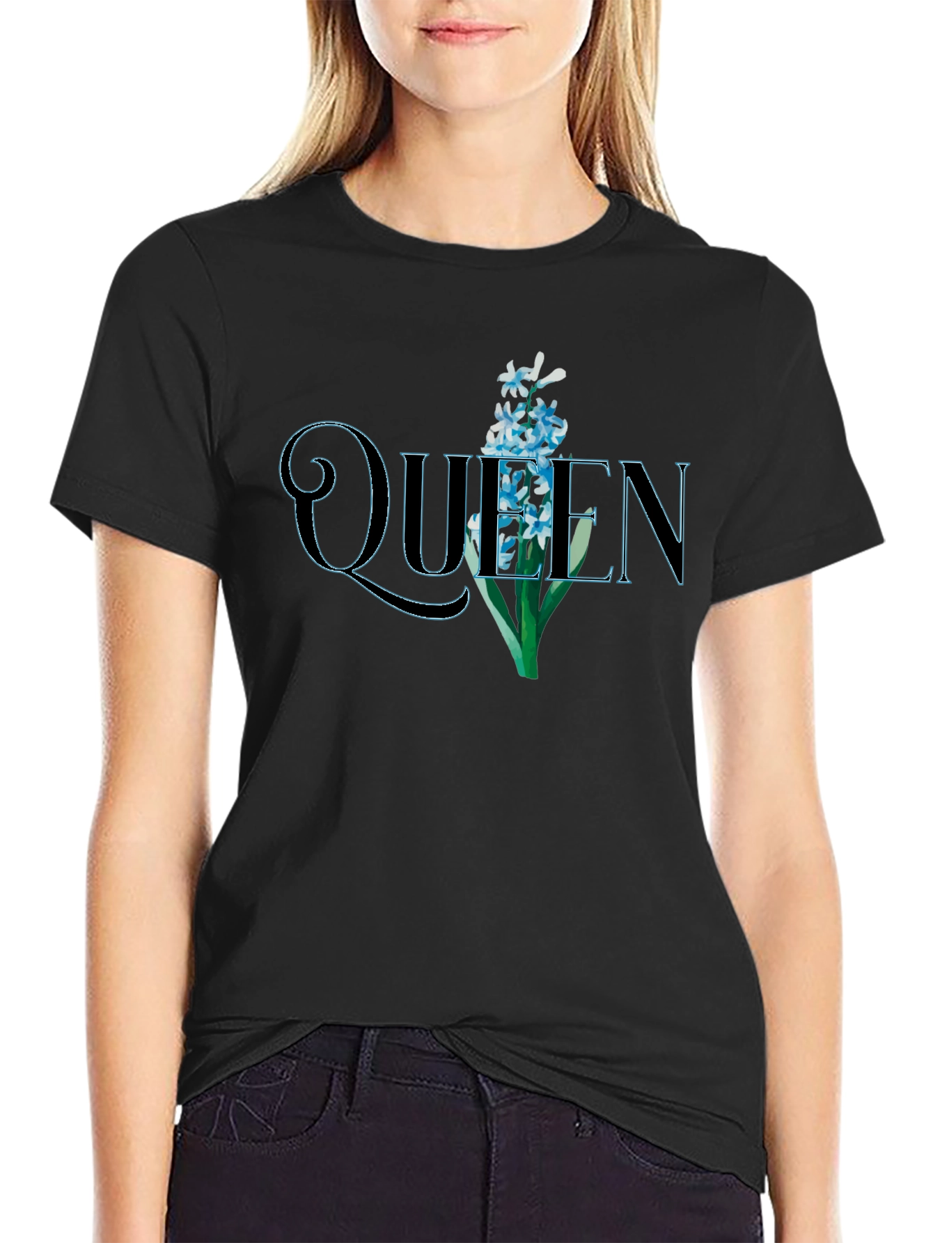 Queen Floral Graphic Black T-Shirt