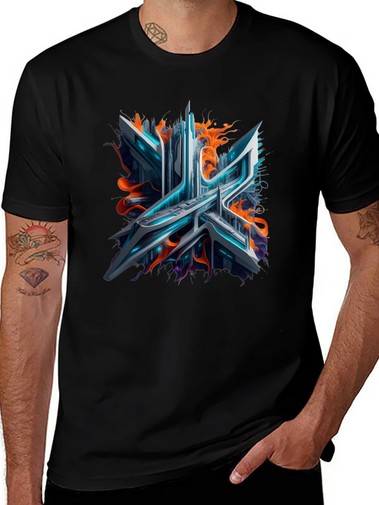 Cyberpunk Abstract Graphic Tee - Black