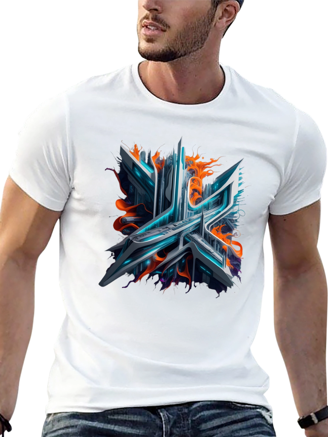 Cyberpunk Abstract Graphic Tee - Black