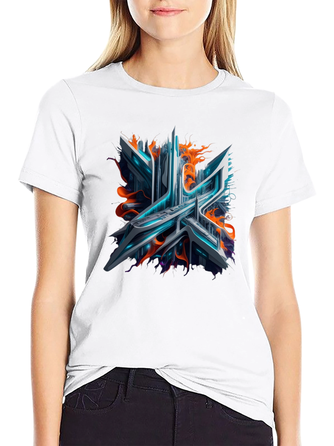 Cyberpunk Abstract Graphic Tee - Black