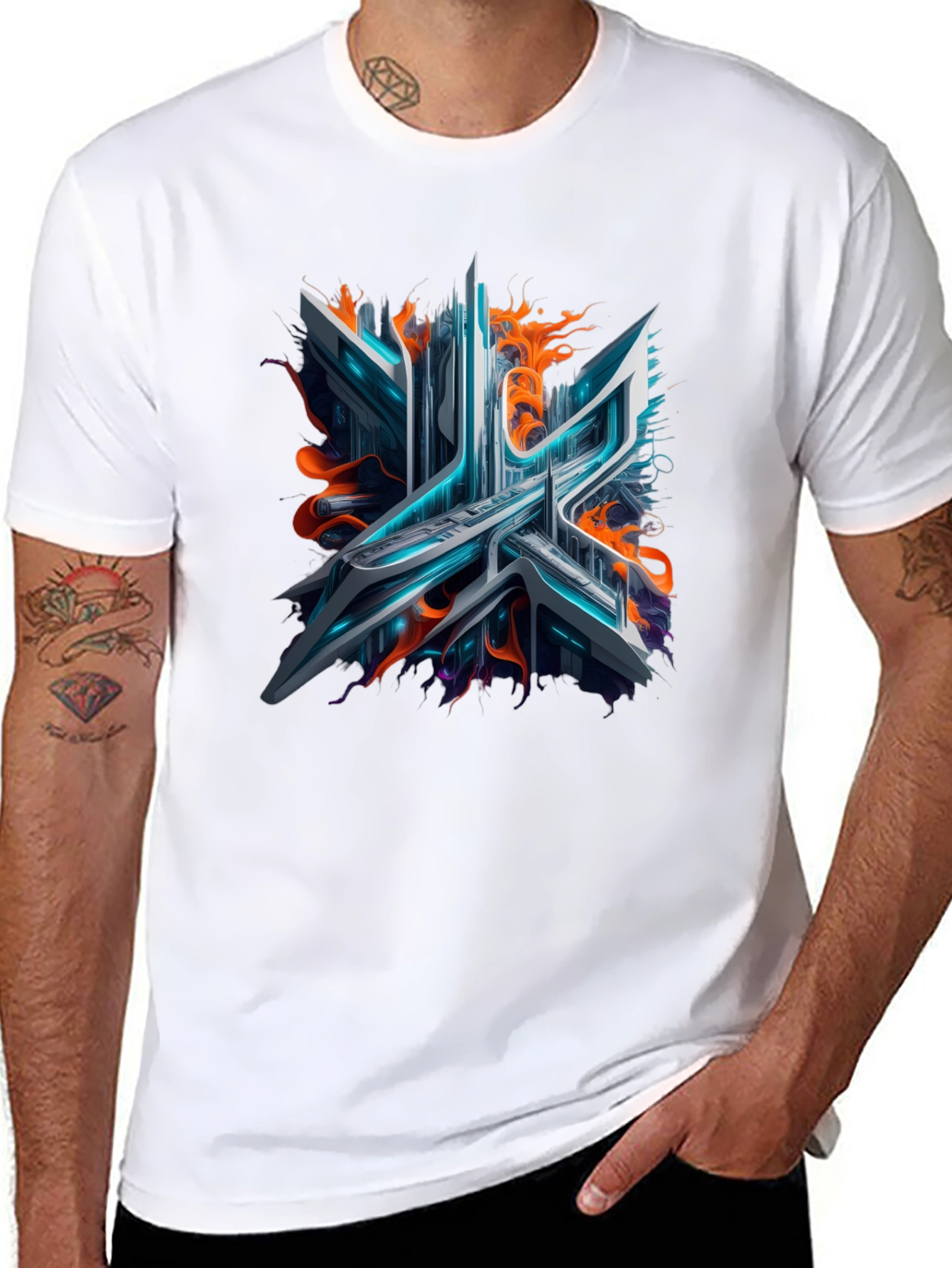 Cyberpunk Abstract Graphic Tee - Black