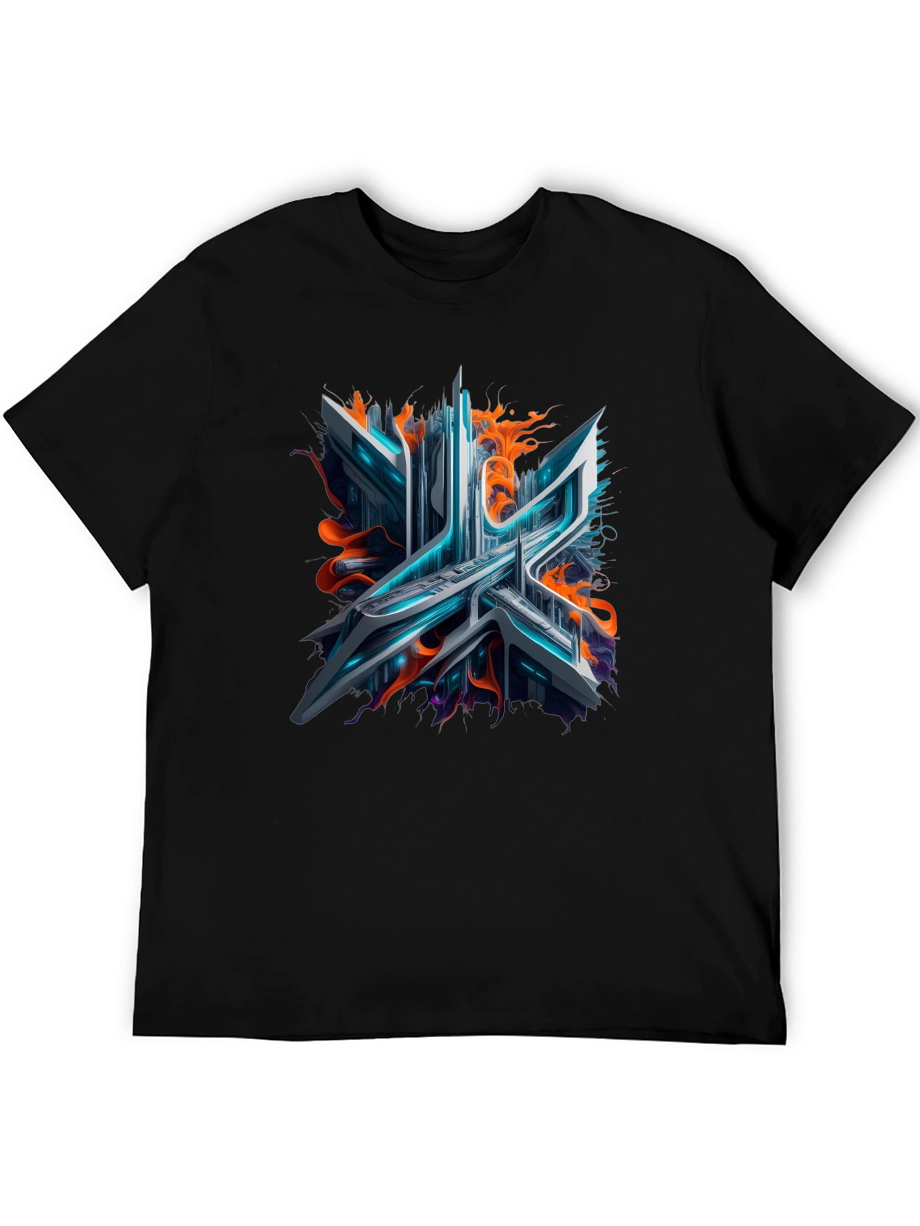 Cyberpunk Abstract Graphic Tee - Black
