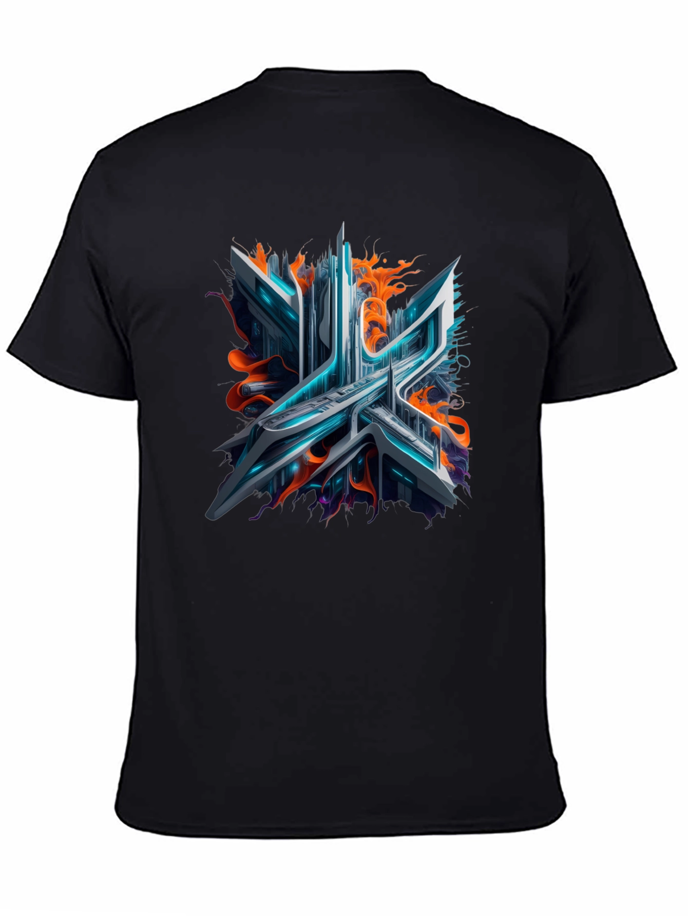Cyberpunk Abstract Graphic Tee - Black