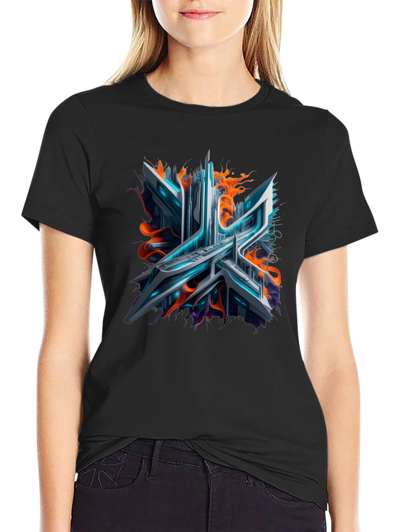 Cyberpunk Abstract Graphic Tee - Black