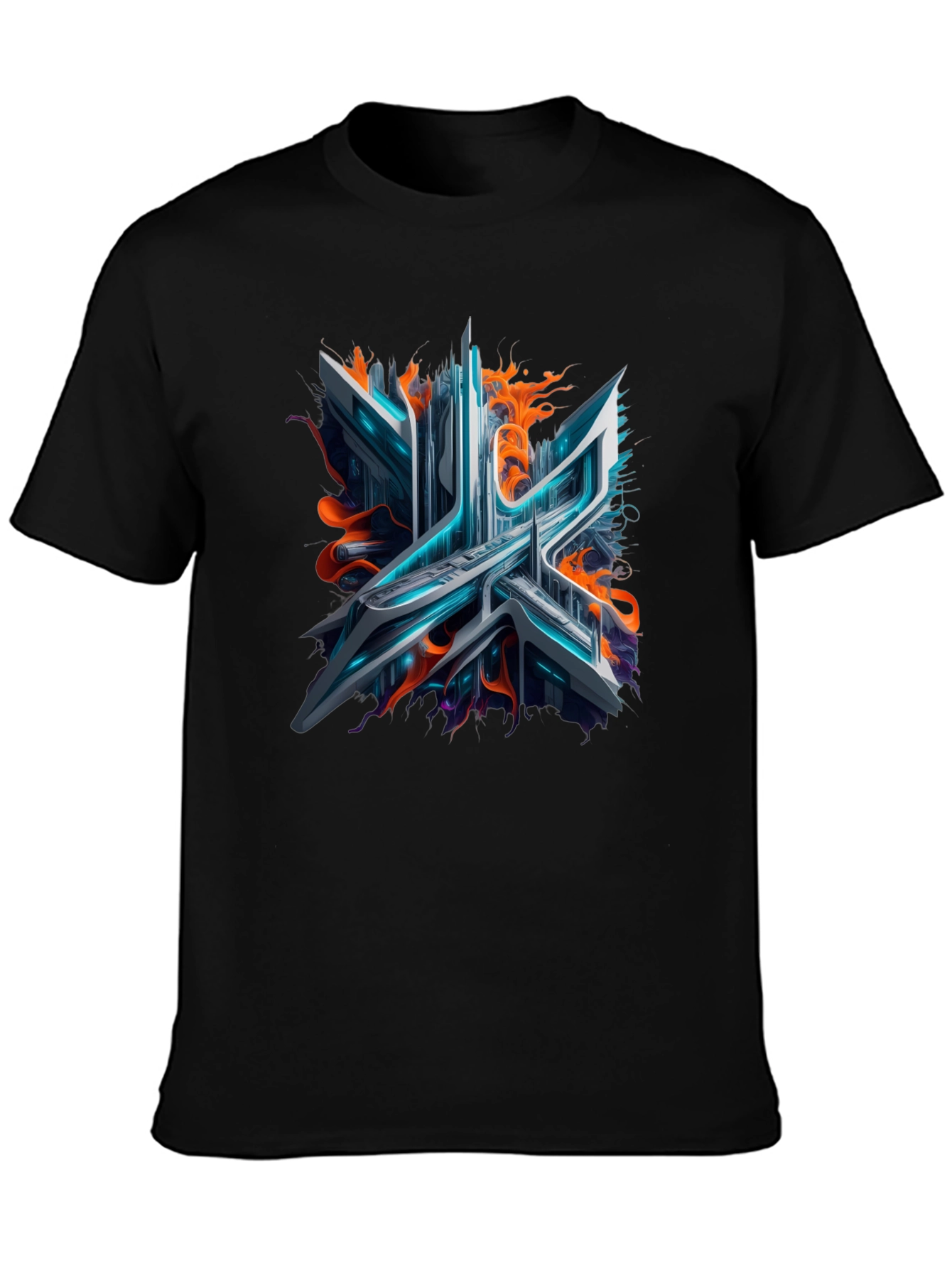 Cyberpunk Abstract Graphic Tee - Black