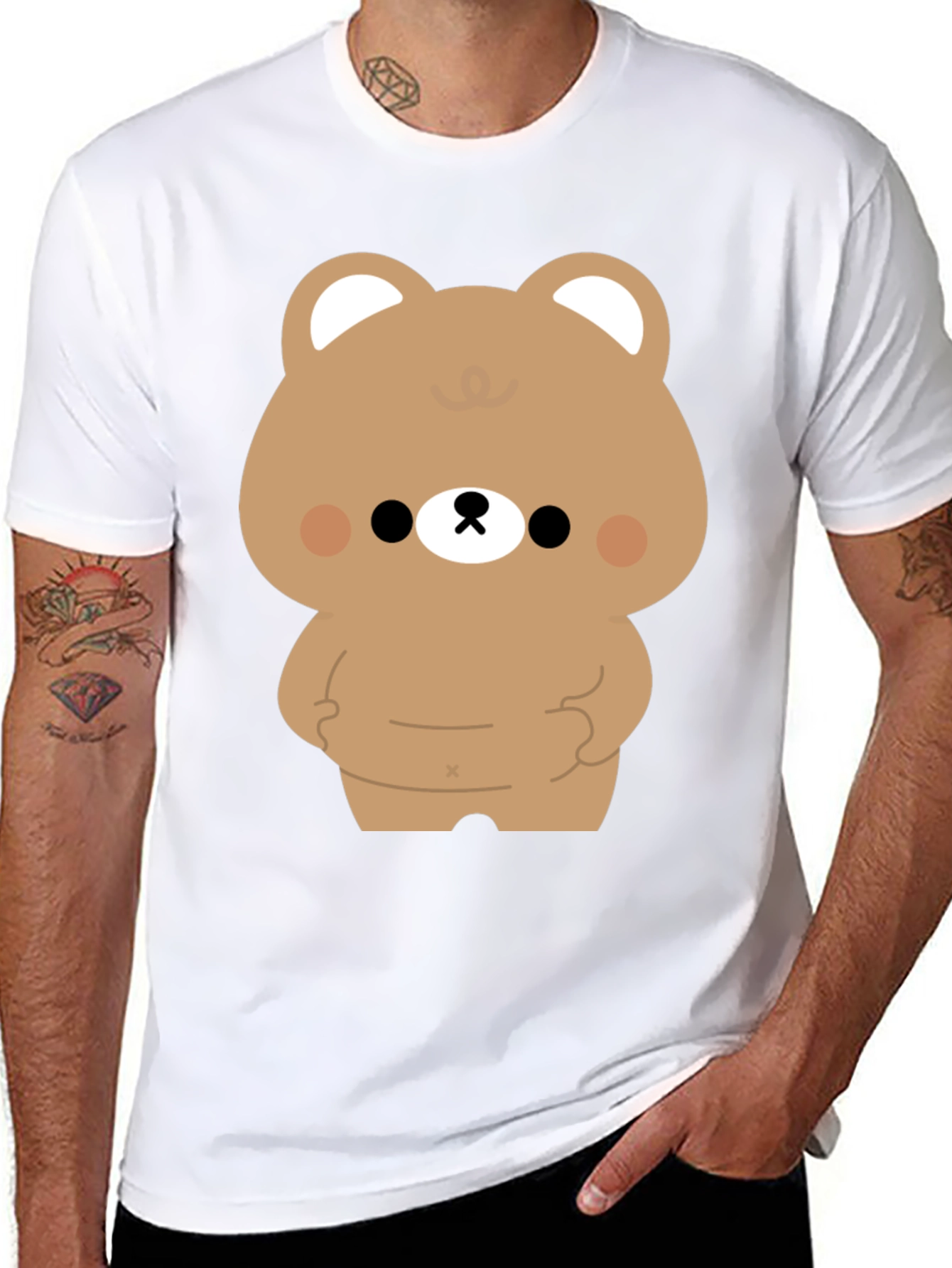 Cute Bear Graphic Print Black T-Shirt