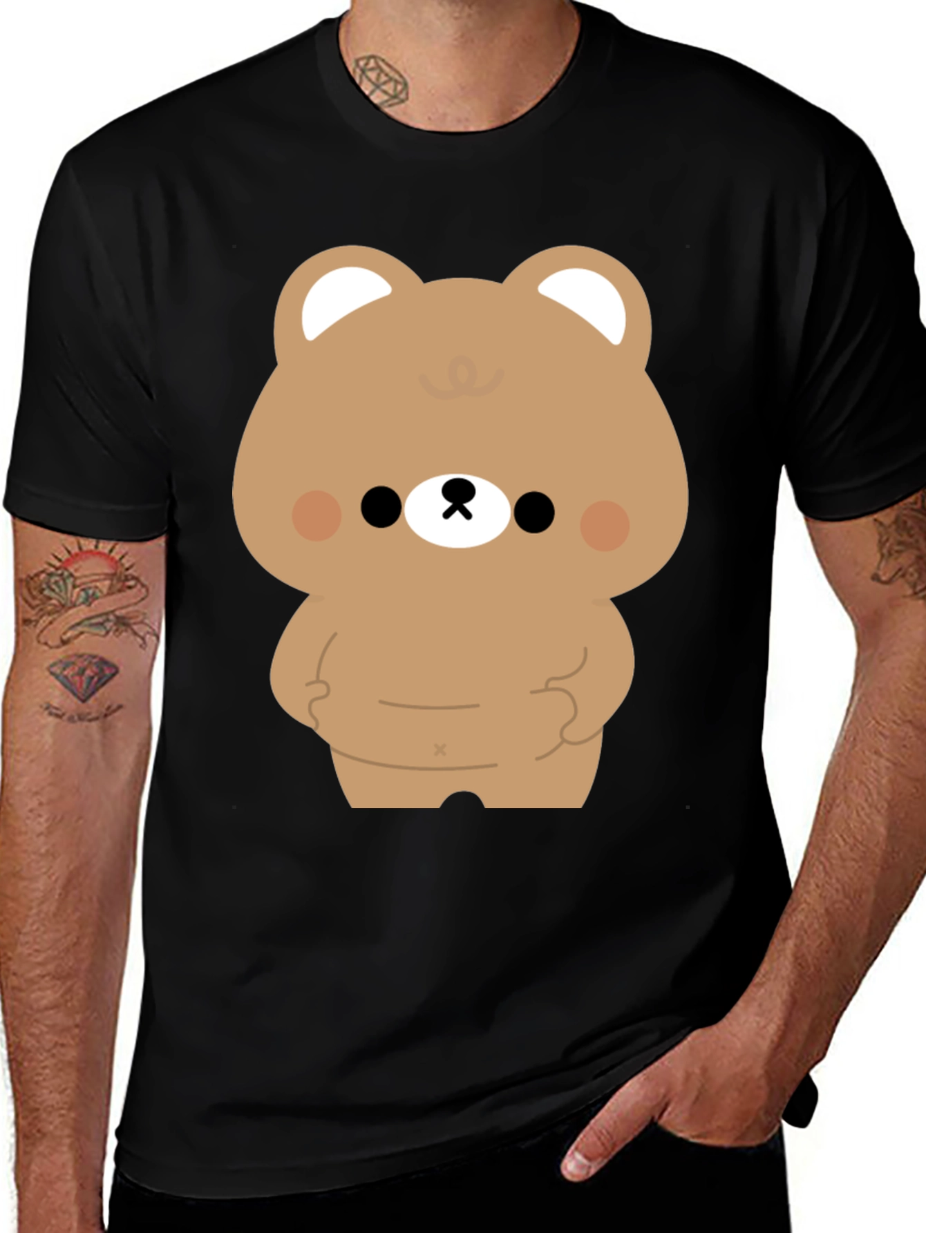 Cute Bear Graphic Print Black T-Shirt