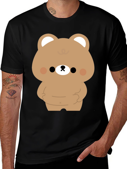 Cute Bear Graphic Print Black T-Shirt
