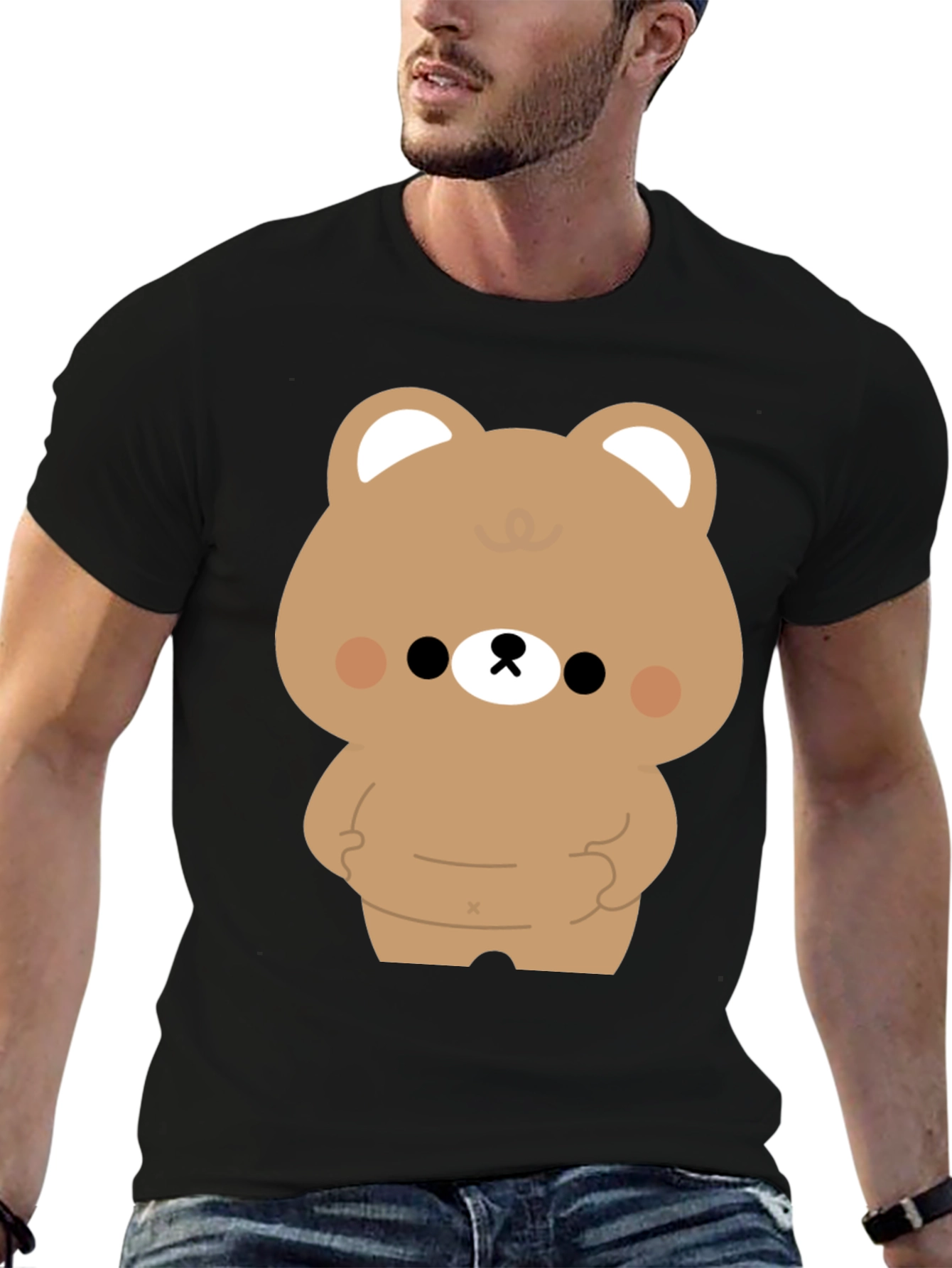 Cute Bear Graphic Print Black T-Shirt