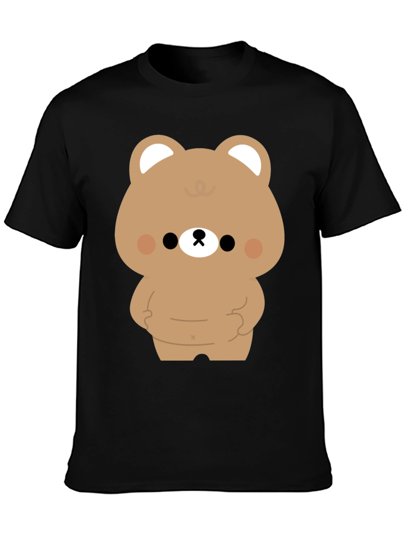 Cute Bear Graphic Print Black T-Shirt