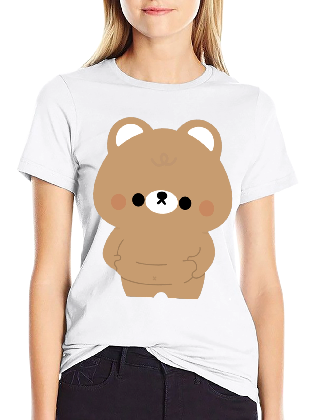 Cute Bear Graphic Print Black T-Shirt