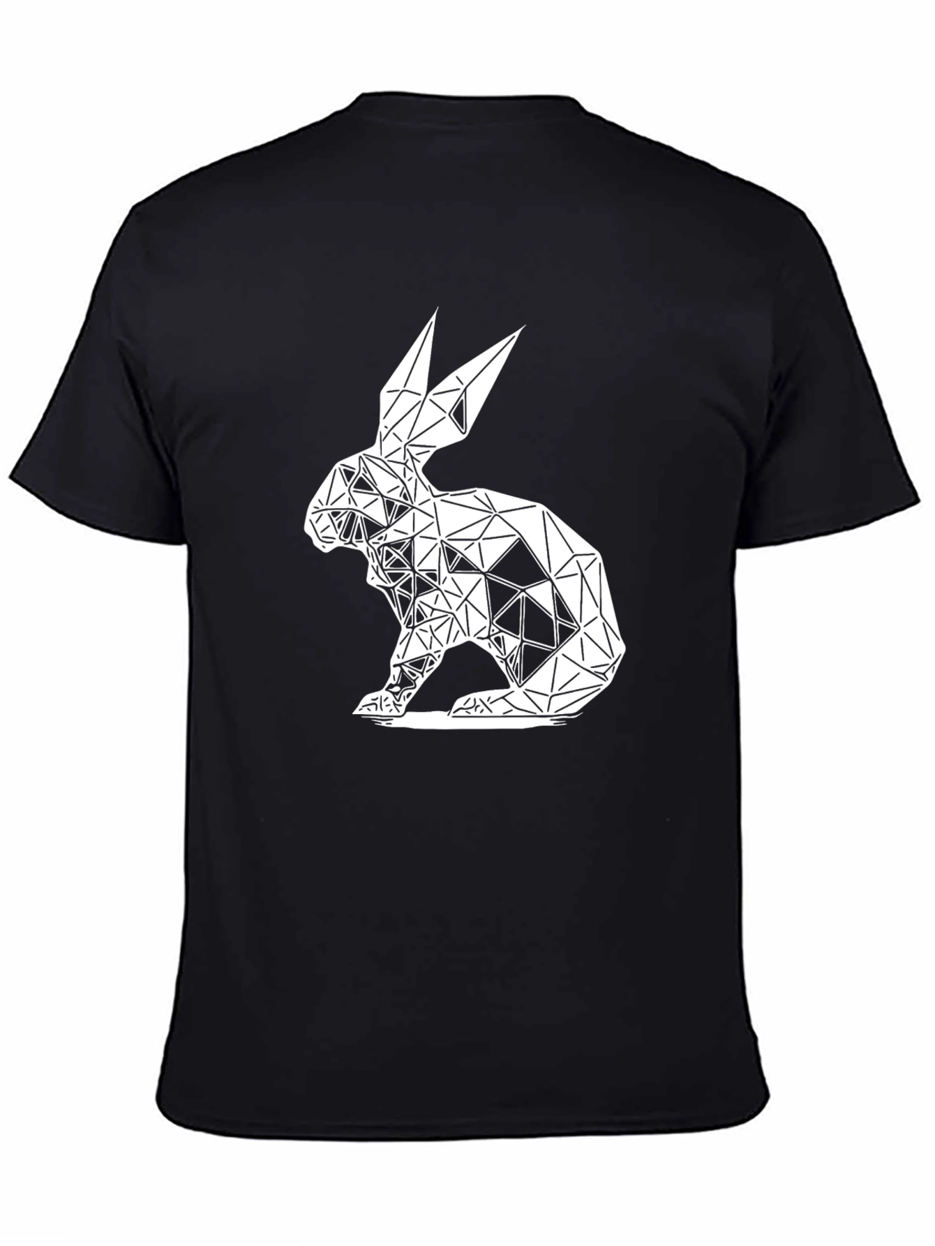 Geometric Rabbit Graphic Tee - Black Cotton Blend