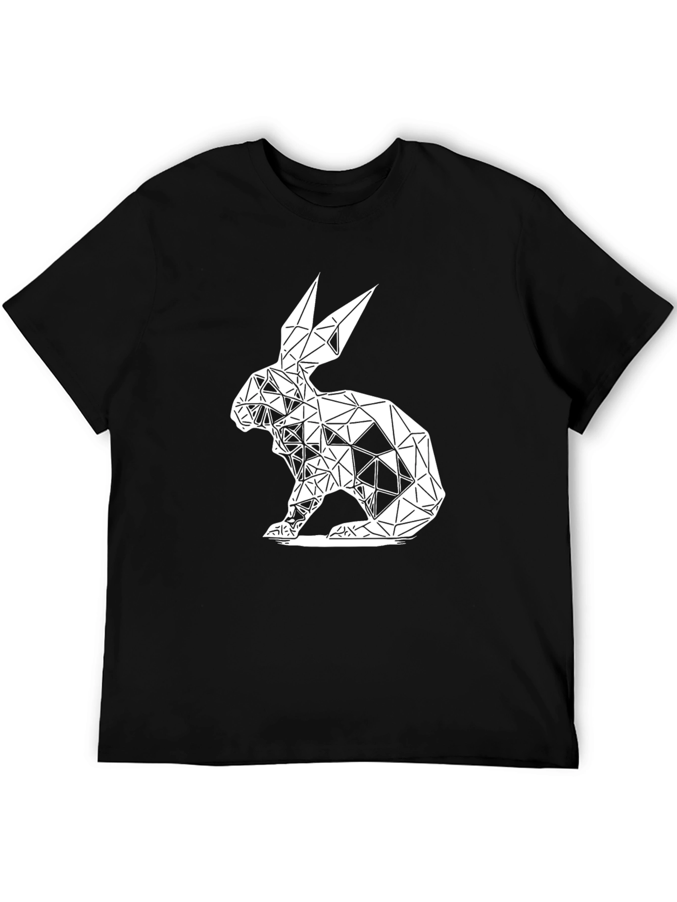Geometric Rabbit Graphic Tee - Black Cotton Blend