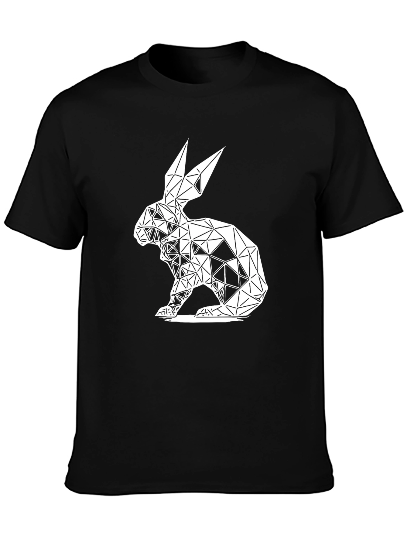 Geometric Rabbit Graphic Tee - Black Cotton Blend
