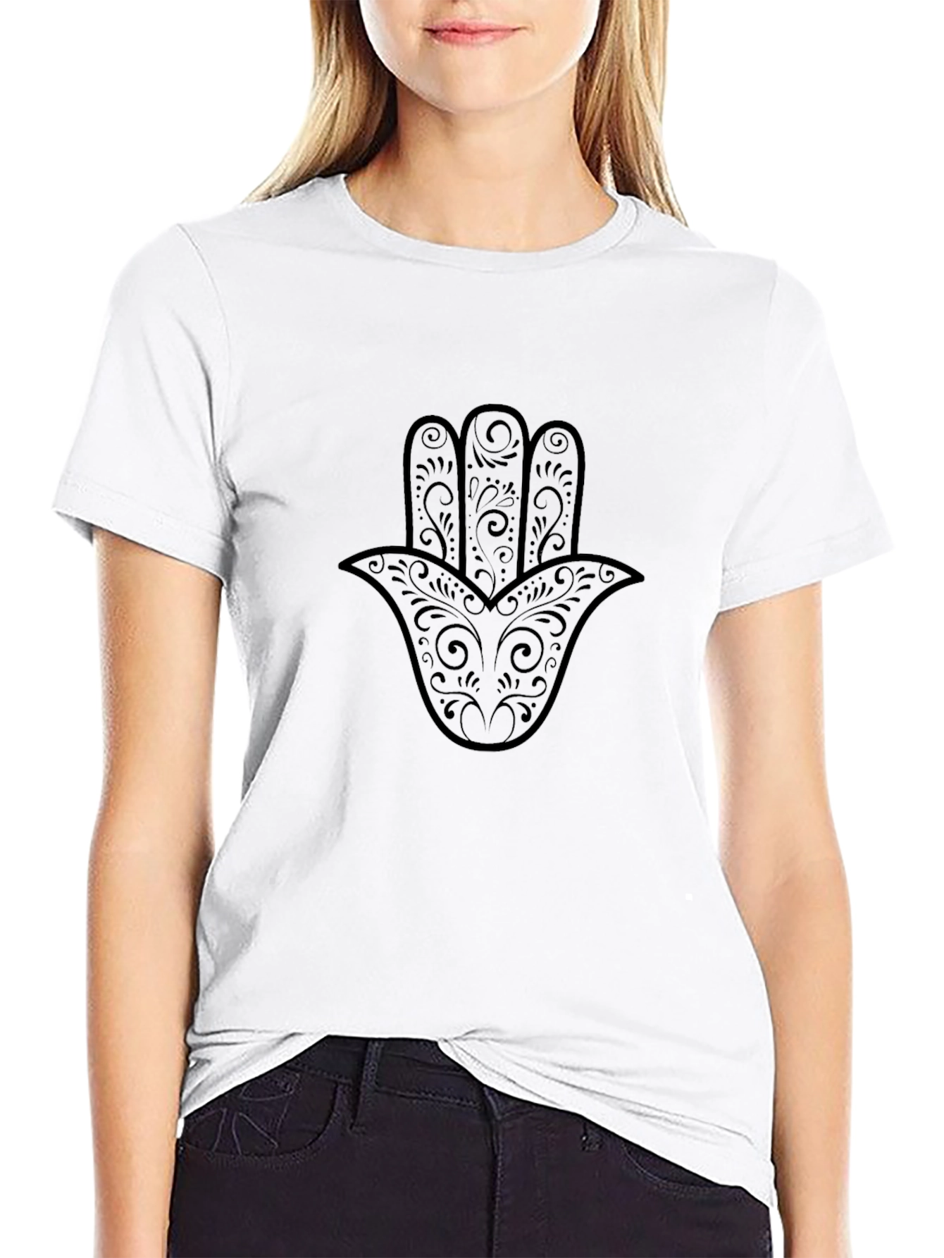 Hamsa Hand Graphic Tee - Relaxed Fit Black T-Shirt