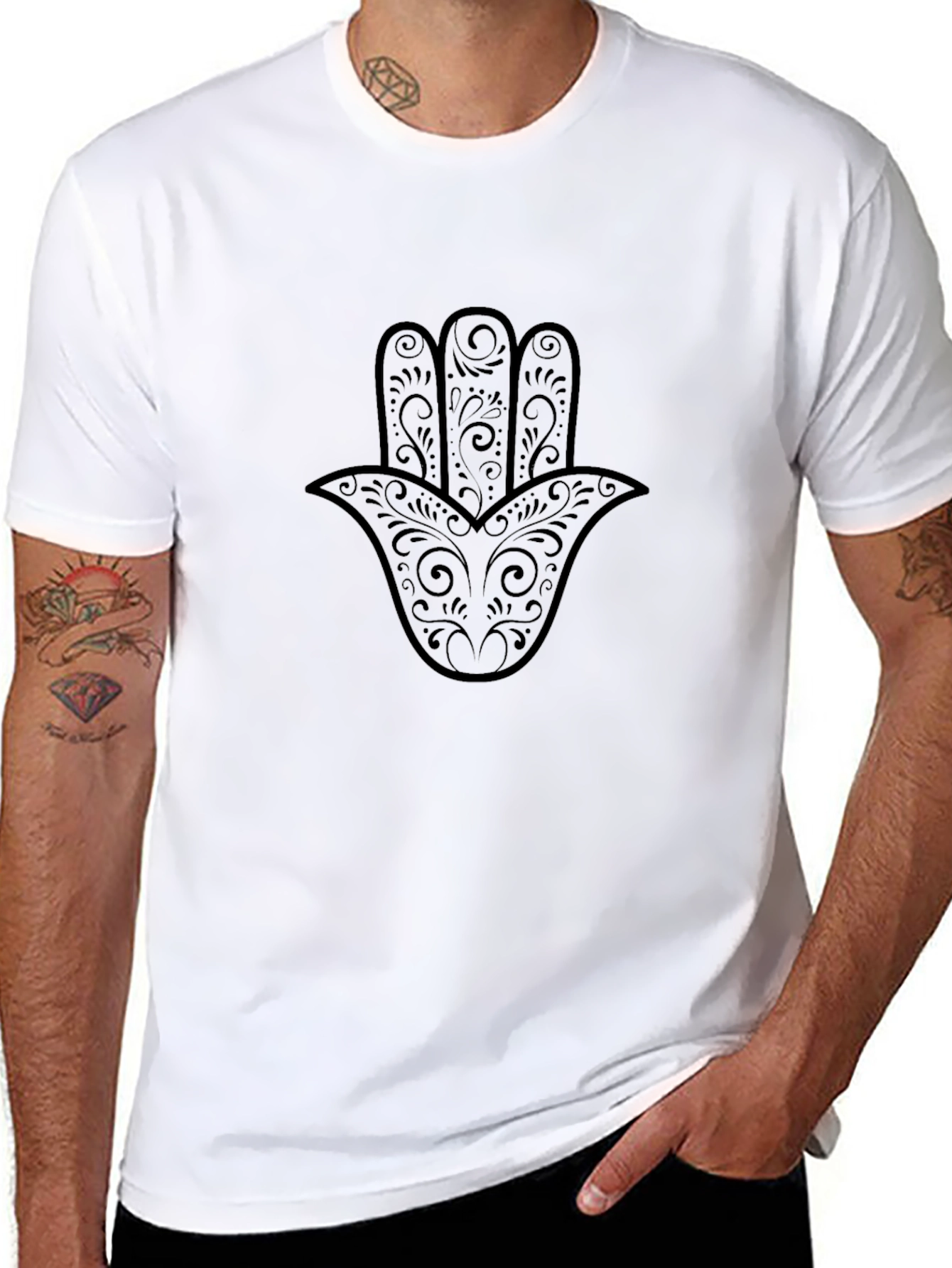 Hamsa Hand Graphic Tee - Relaxed Fit Black T-Shirt