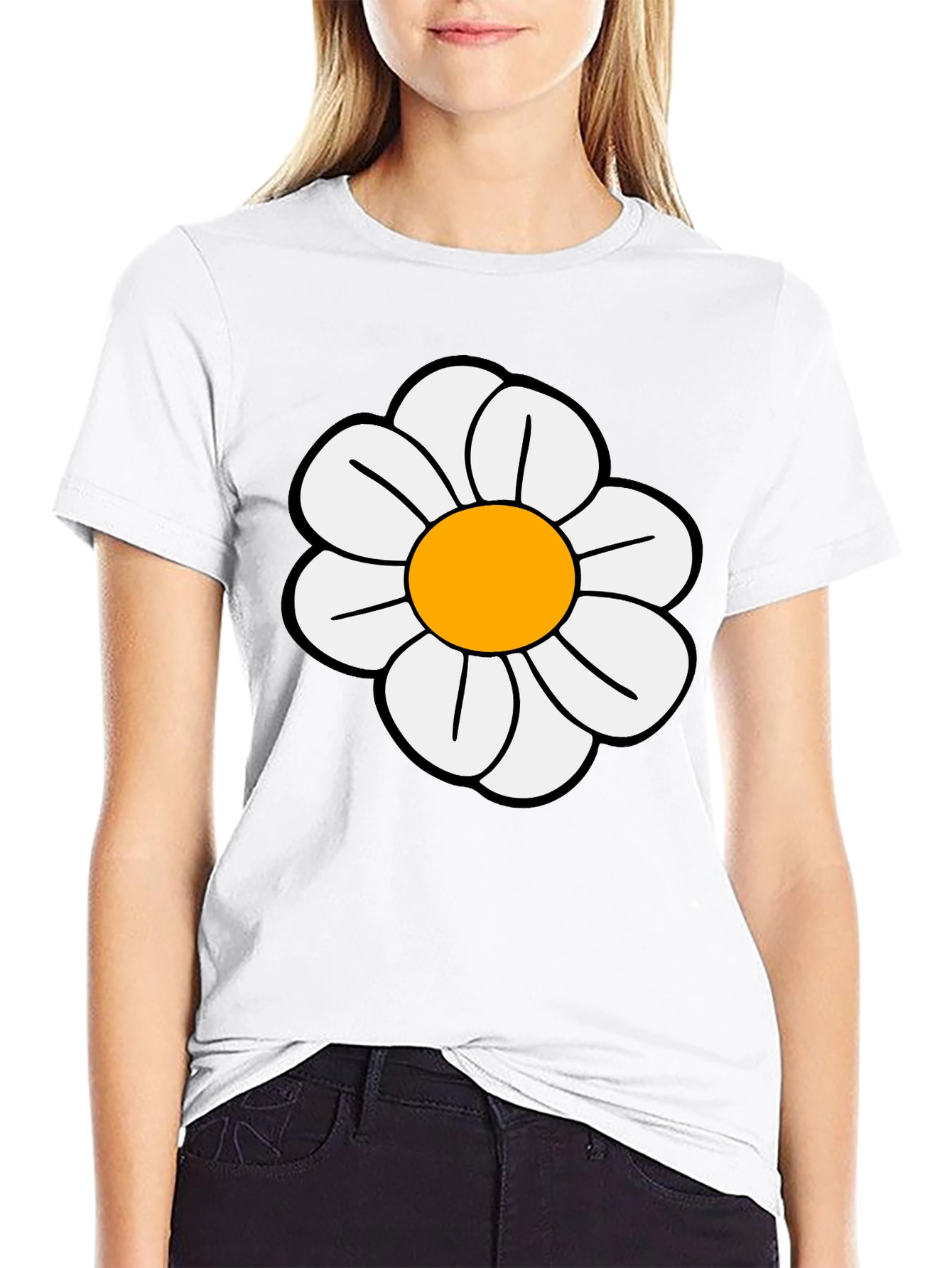 Daisy Flower Graphic T-Shirt - Casual Black Tee