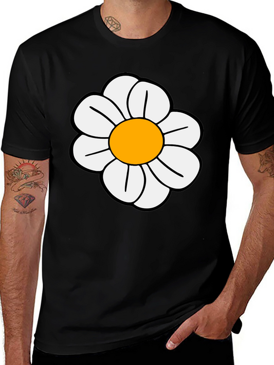 Daisy Flower Graphic T-Shirt - Casual Black Tee