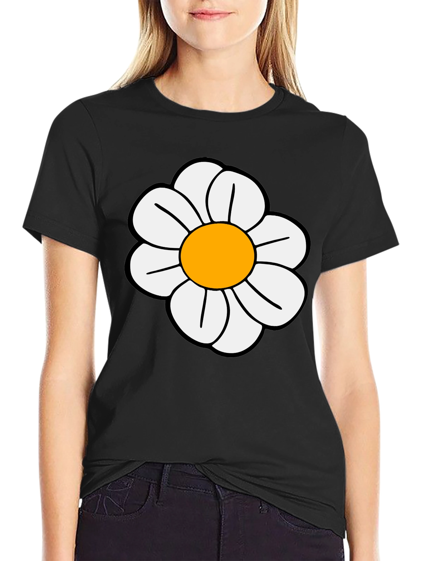 Daisy Flower Graphic T-Shirt - Casual Black Tee