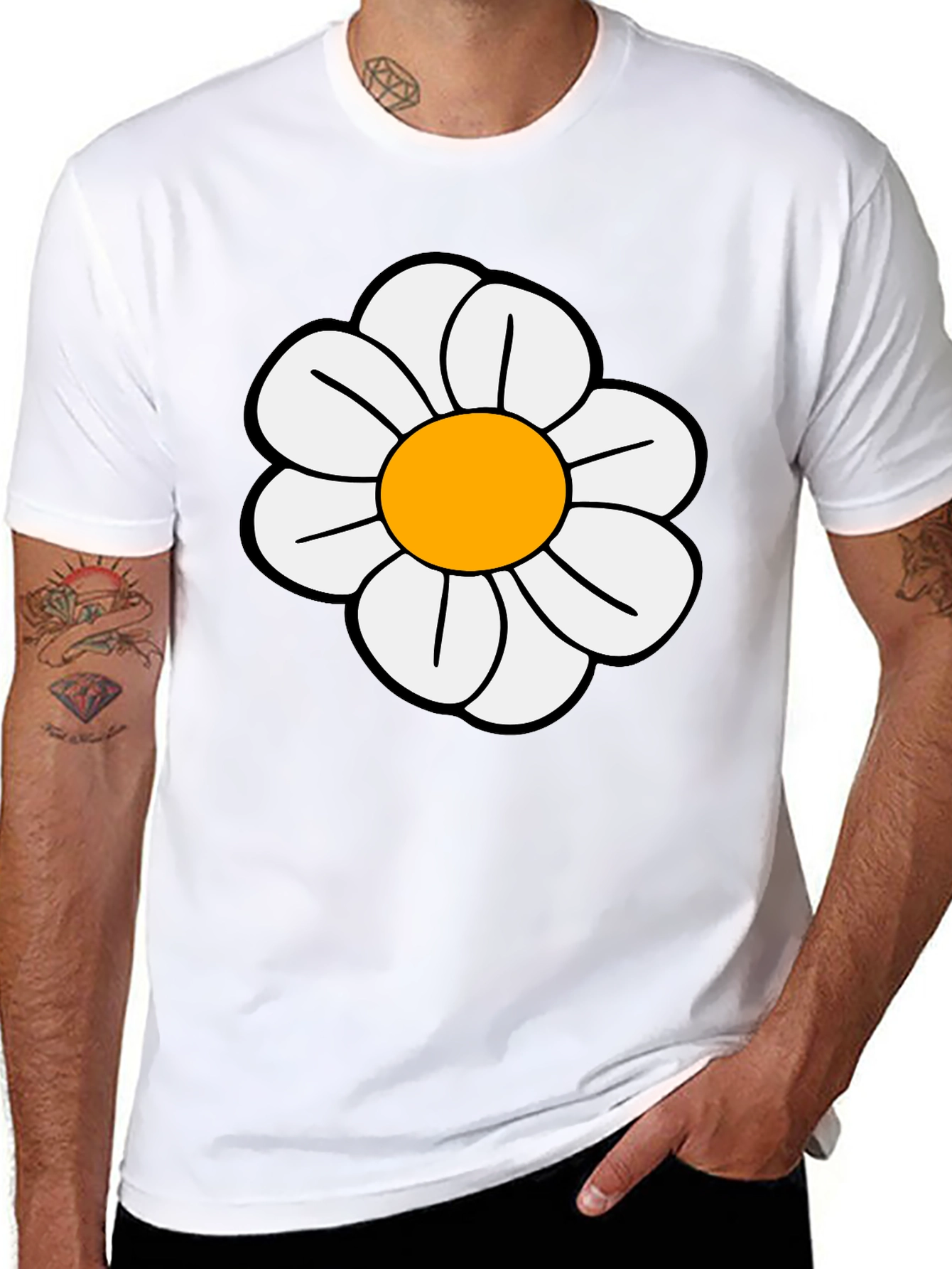 Daisy Flower Graphic T-Shirt - Casual Black Tee