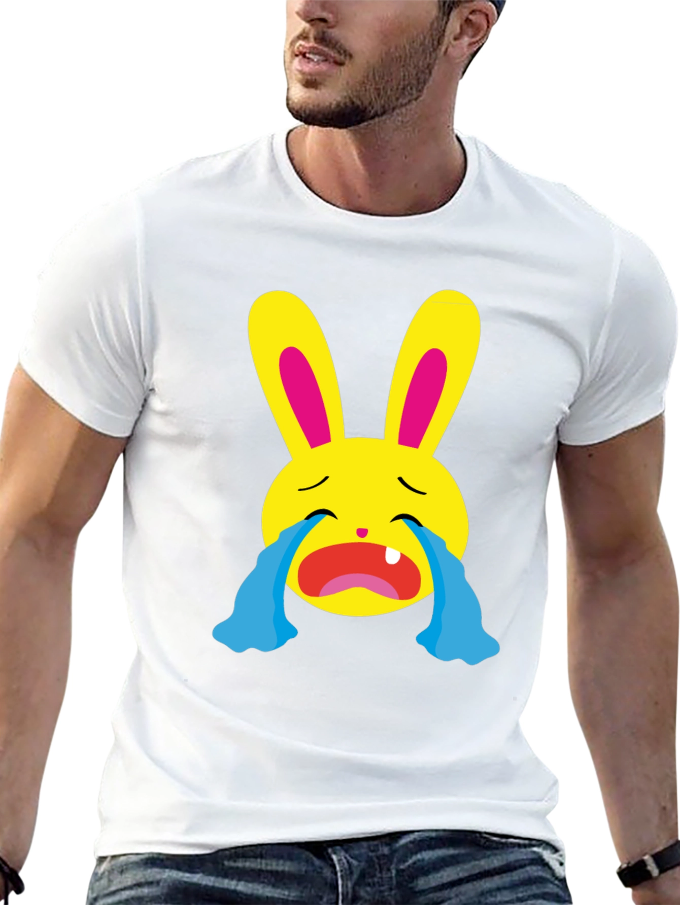 Crying Emoji Bunny Graphic T-Shirt
