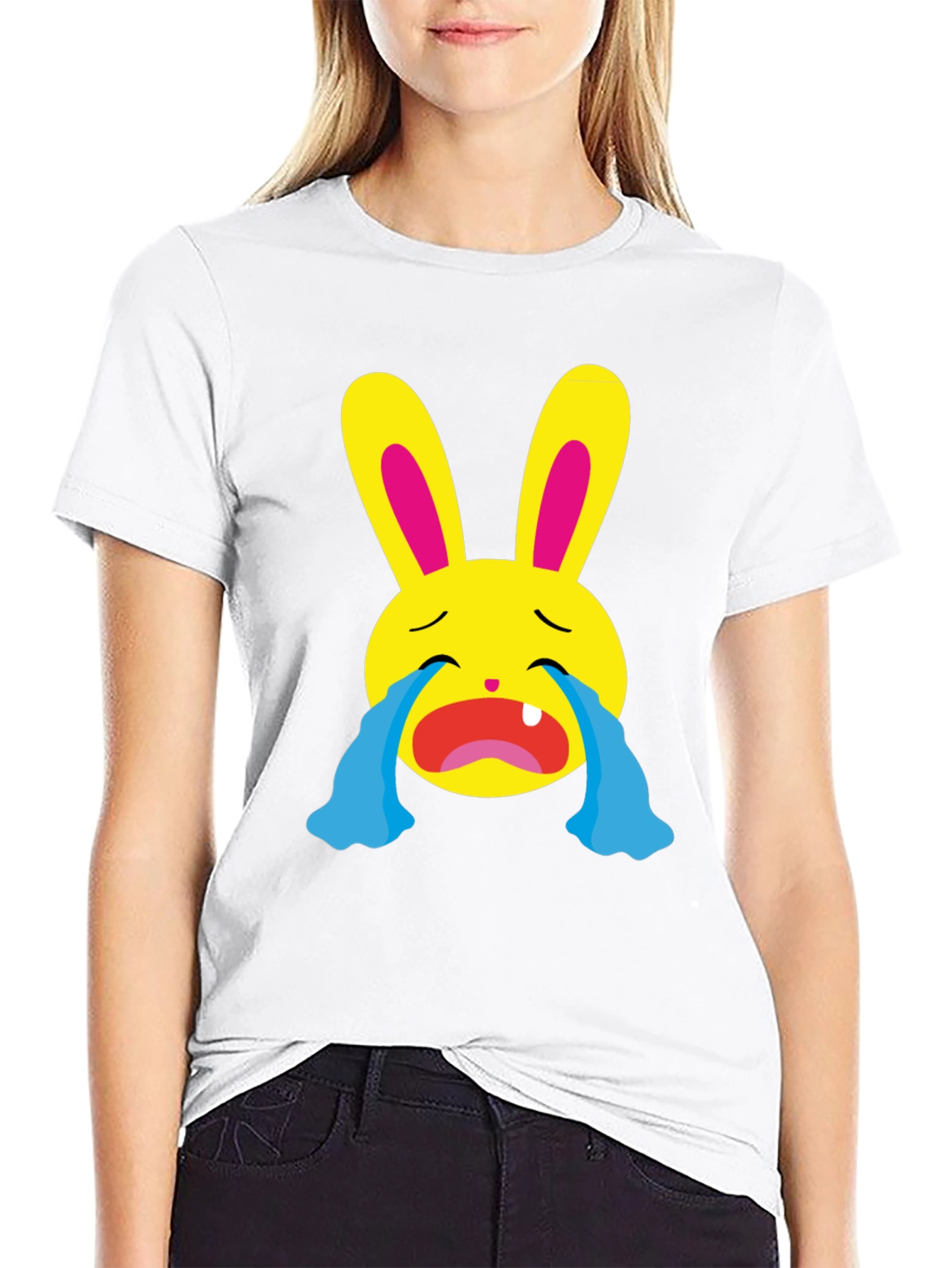 Crying Emoji Bunny Graphic T-Shirt