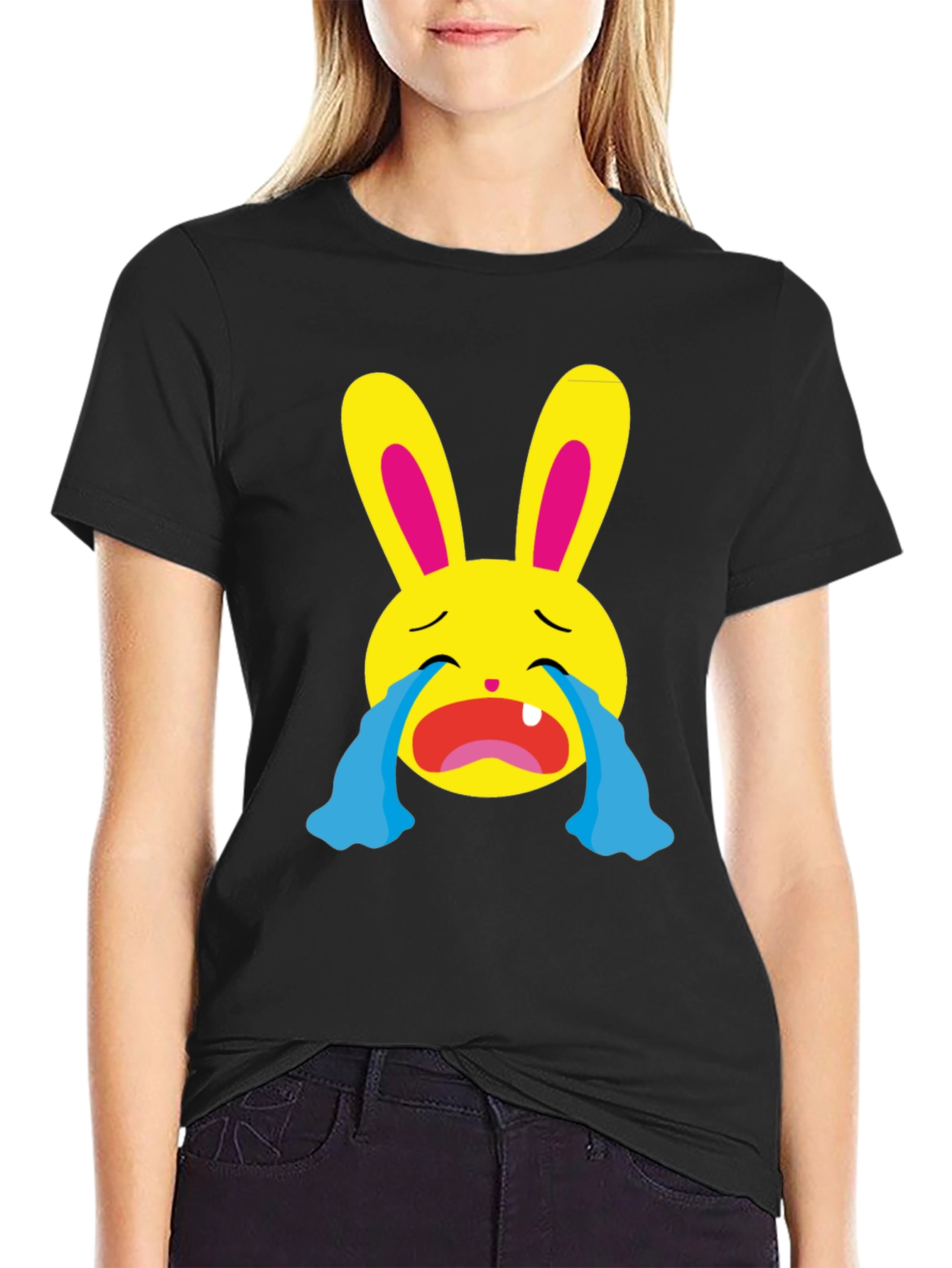 Crying Emoji Bunny Graphic T-Shirt
