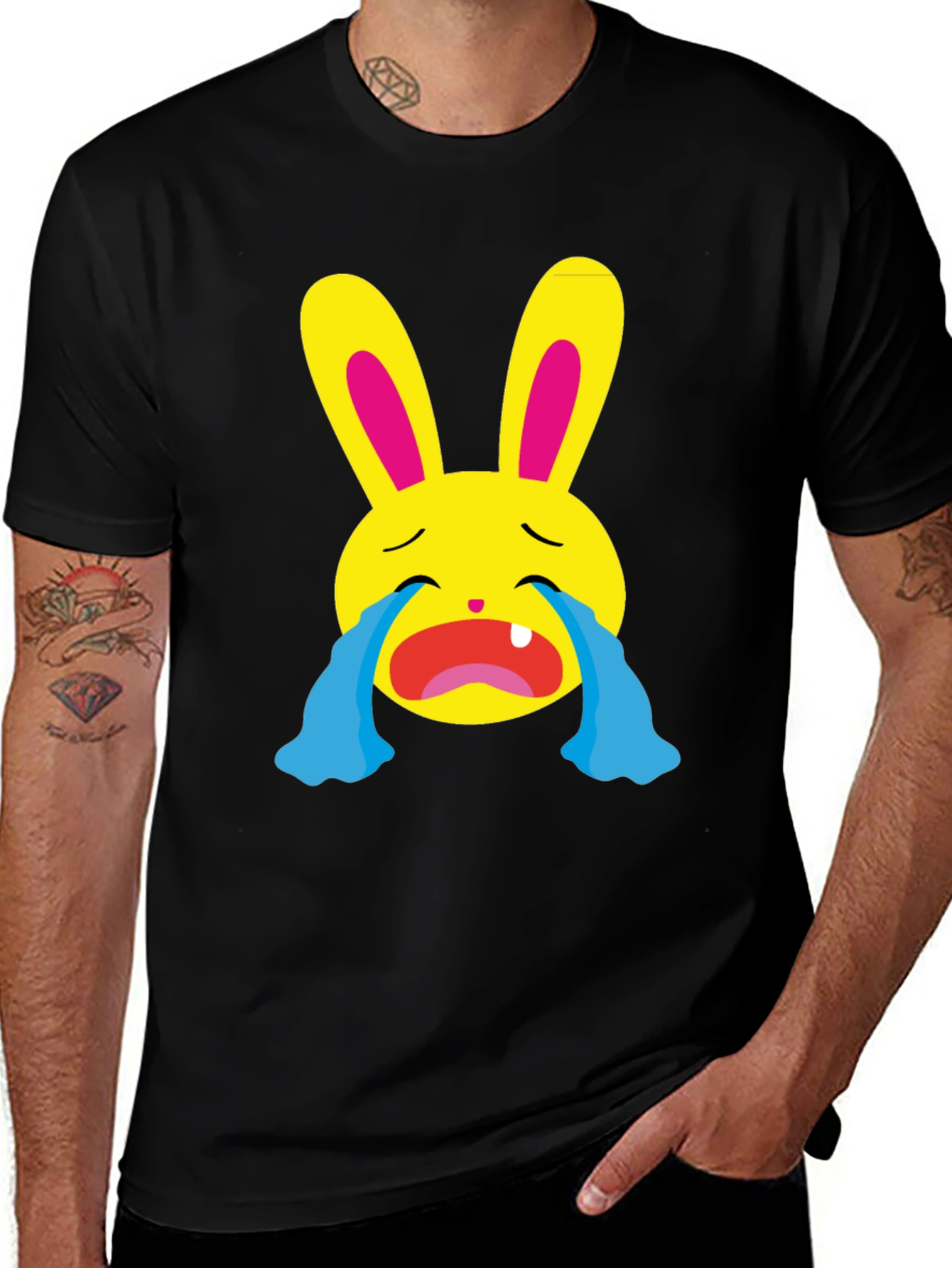 Crying Emoji Bunny Graphic T-Shirt