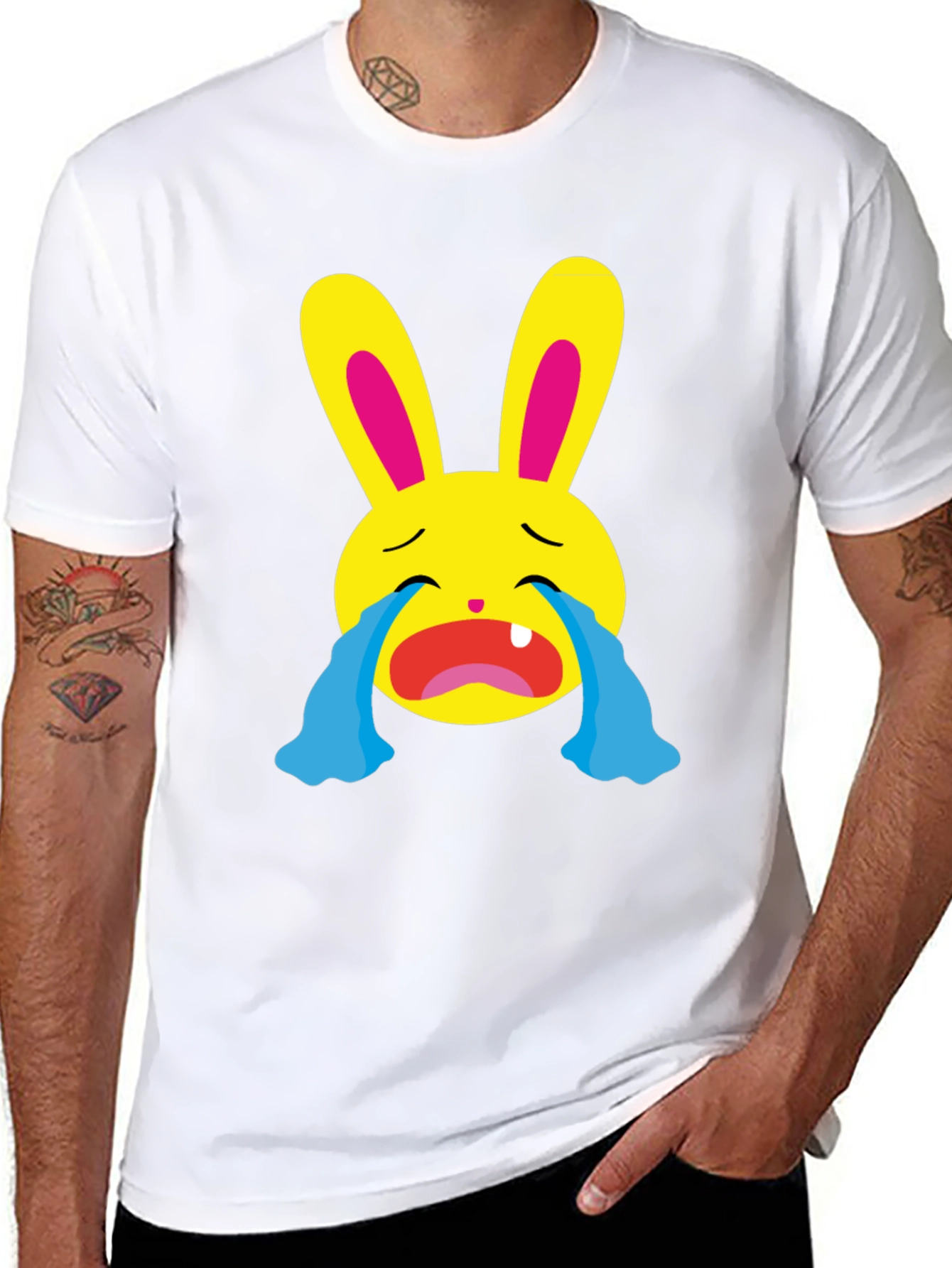 Crying Emoji Bunny Graphic T-Shirt