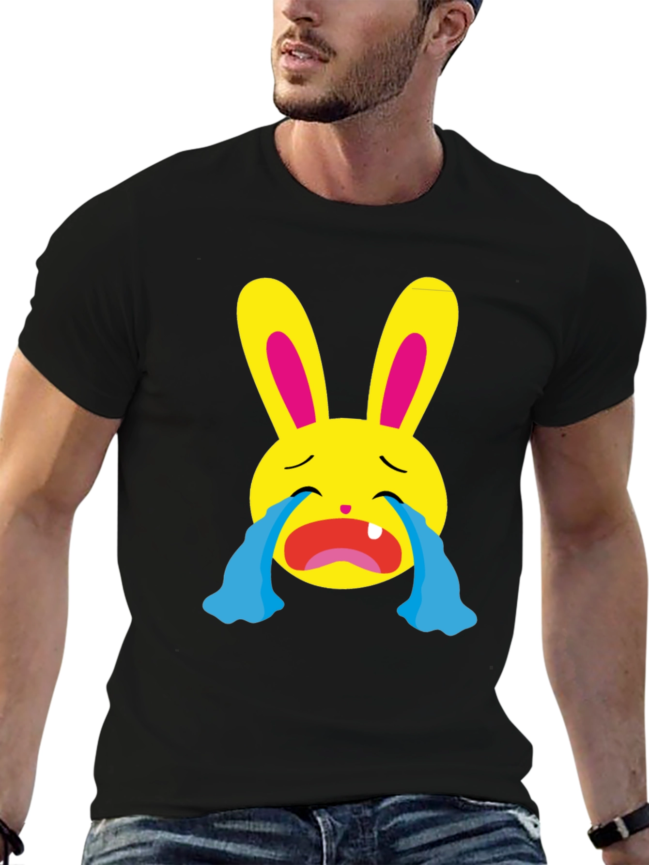 Crying Emoji Bunny Graphic T-Shirt
