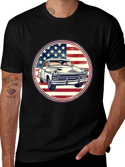 Vintage Car USA Flag Graphic Tee