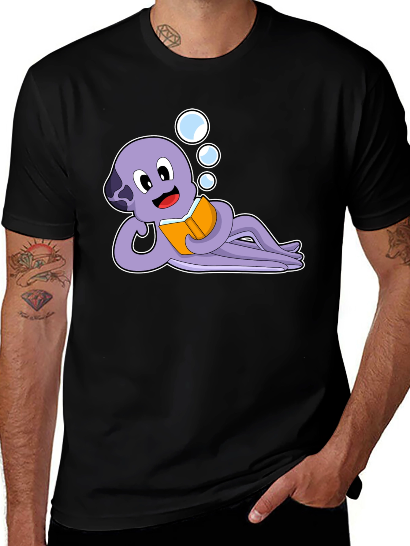 Reading Octopus Graphic Tee -  Cute Marine Life Shirt