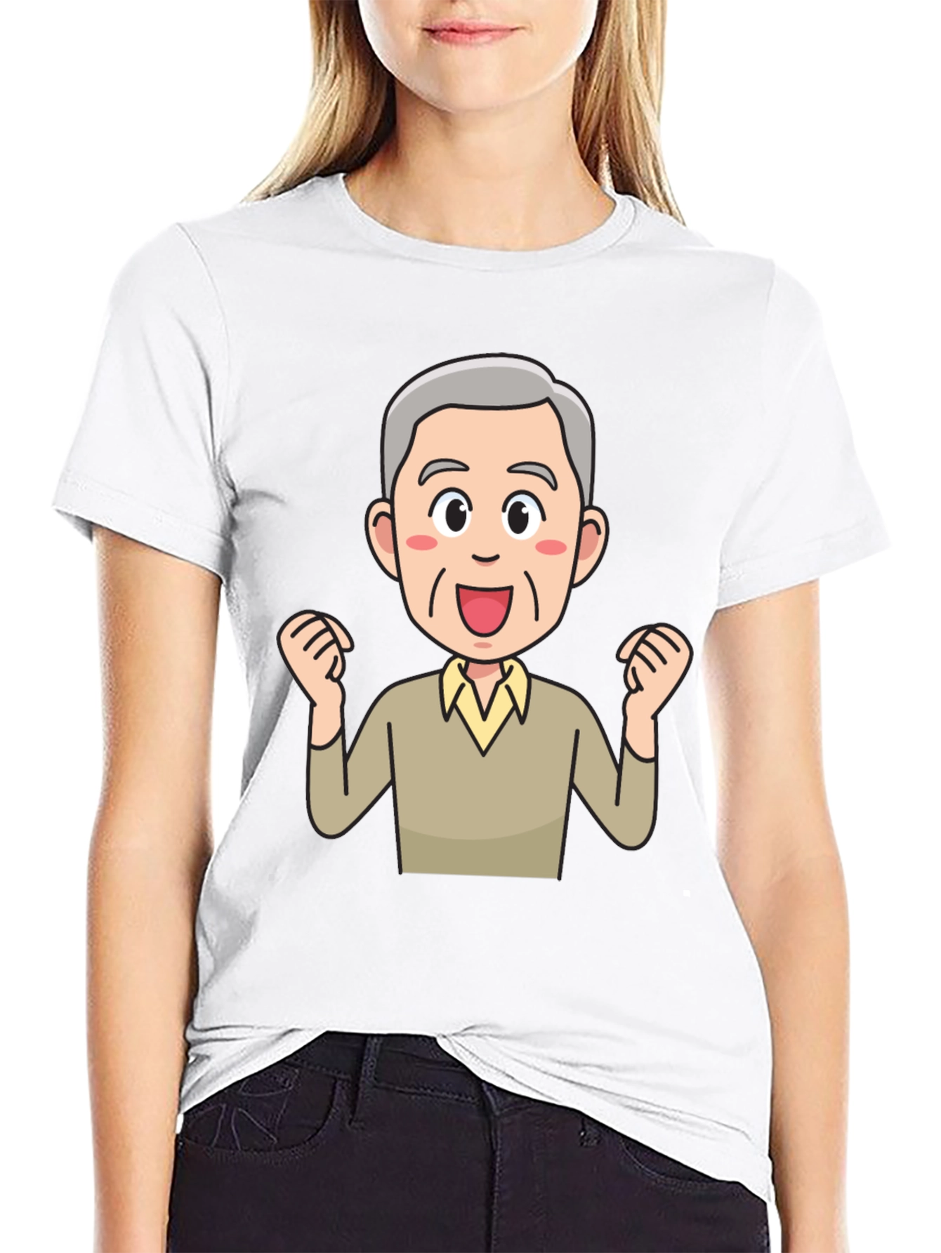 Cartoon Old Man Graphic Black T-Shirt