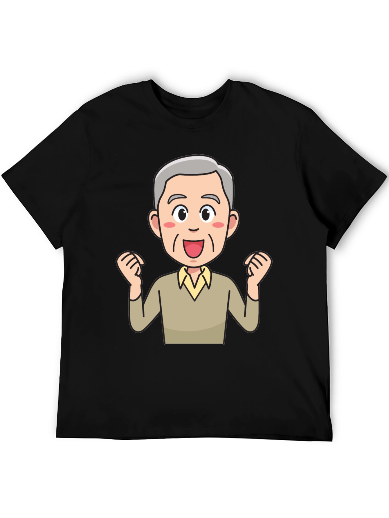 Cartoon Old Man Graphic Black T-Shirt