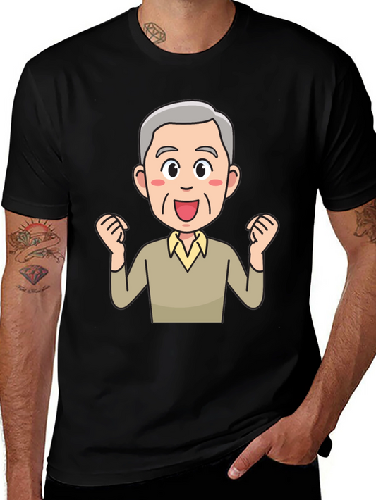 Cartoon Old Man Graphic Black T-Shirt
