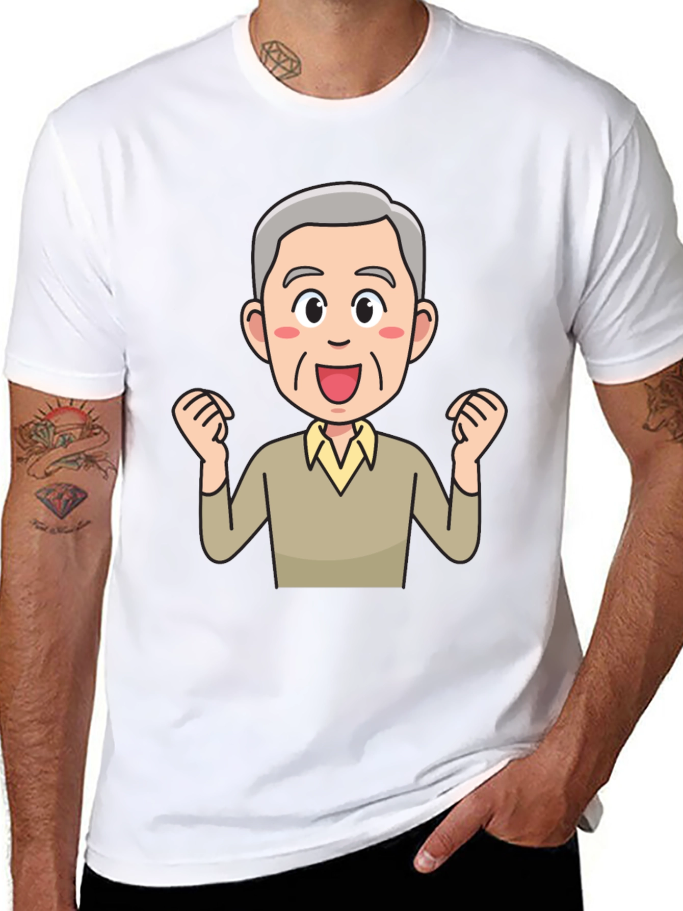Cartoon Old Man Graphic Black T-Shirt