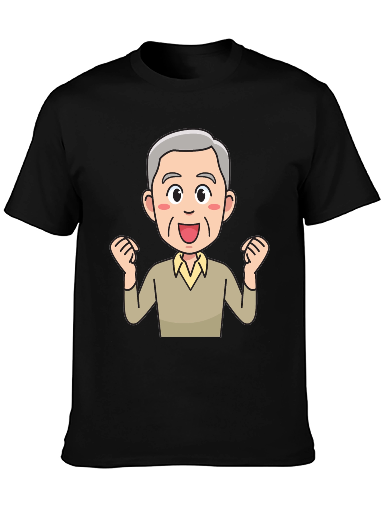 Cartoon Old Man Graphic Black T-Shirt