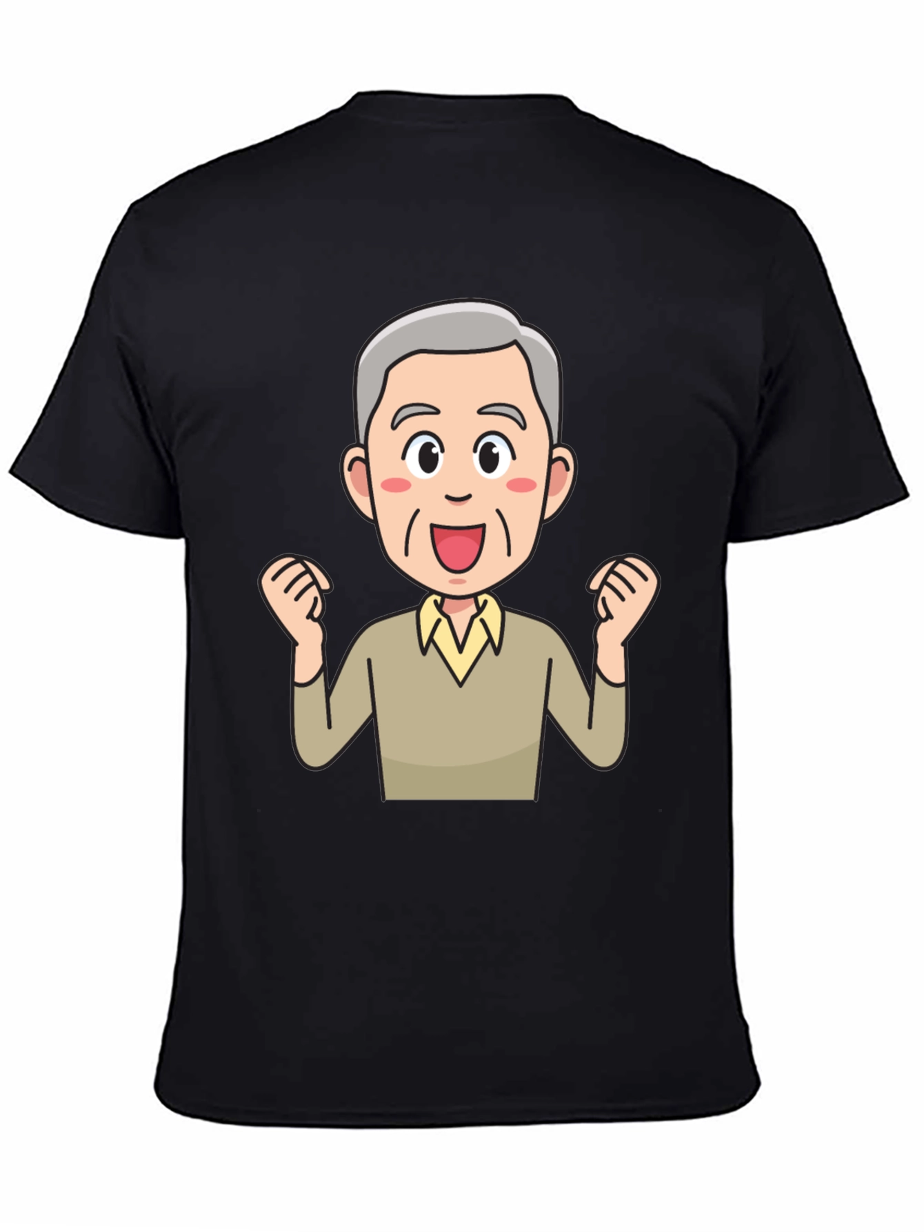 Cartoon Old Man Graphic Black T-Shirt