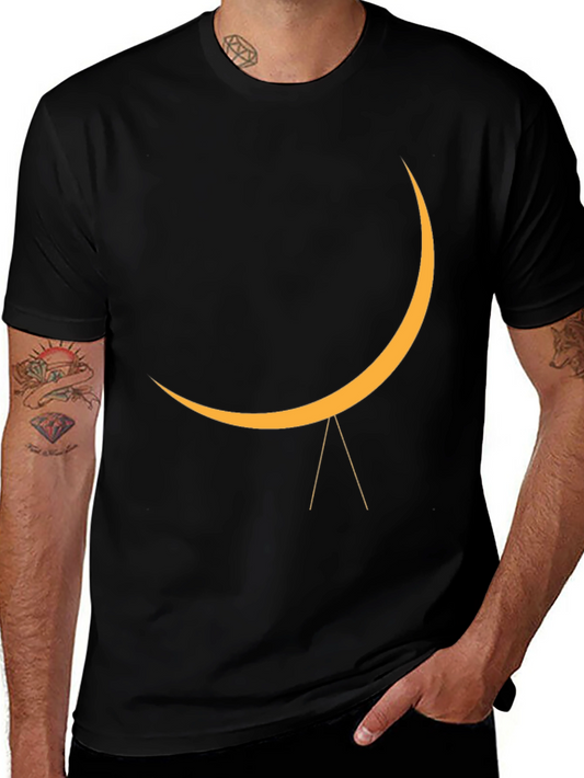 Minimalist Crescent Moon Graphic Tee - Soft Black Cotton Shirt
