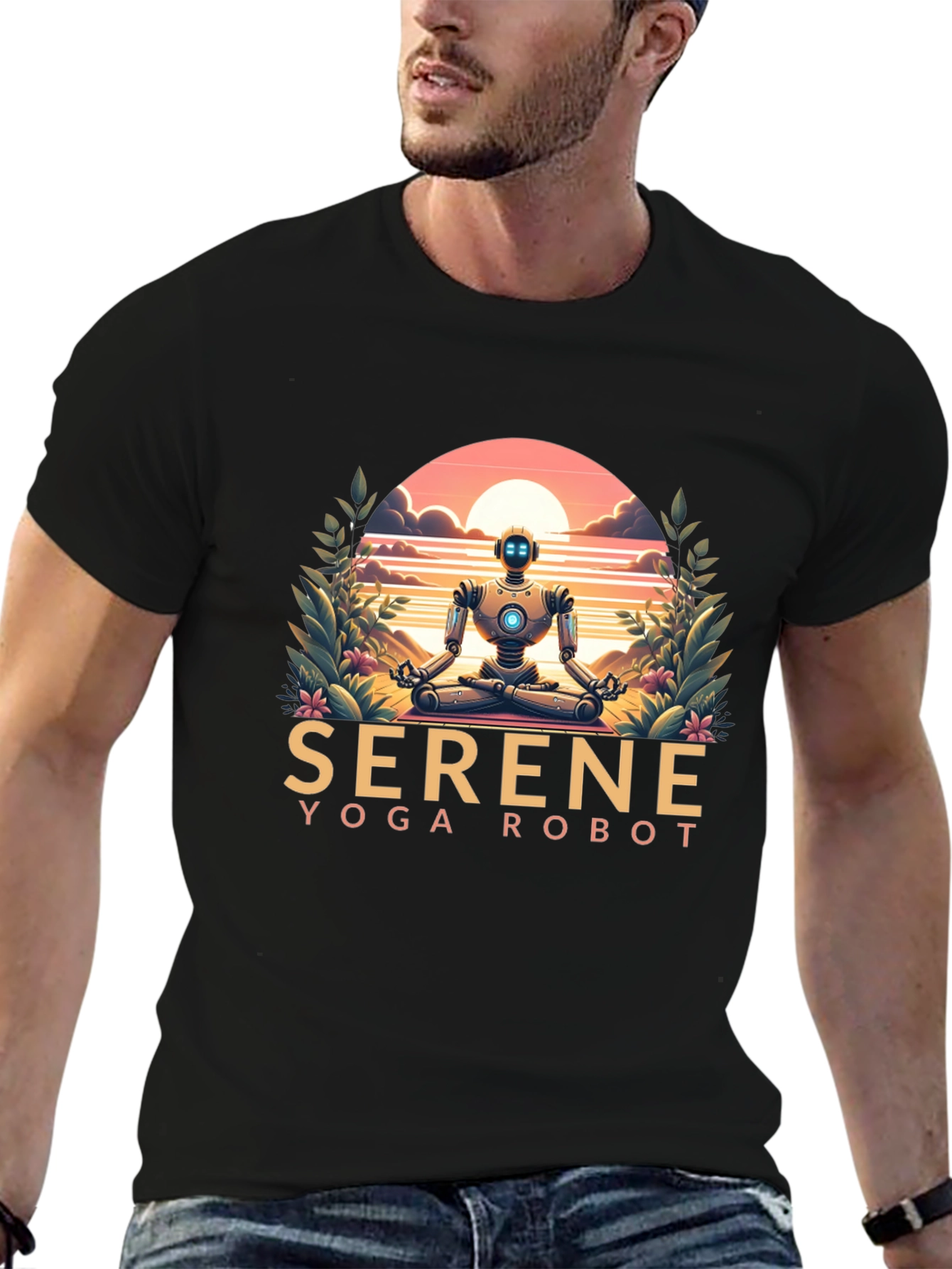 Serene Yoga Robot Graphic Tee